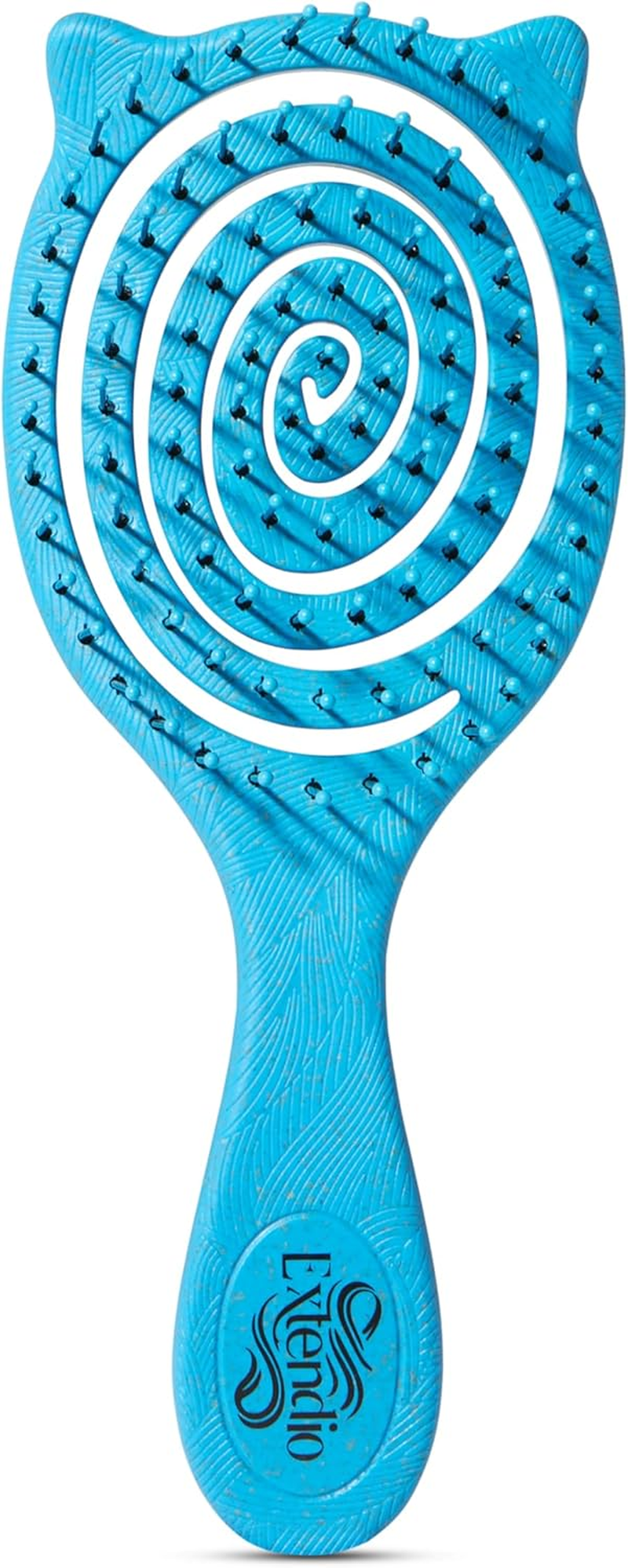 EXTENDIO Professional Mini Detangling Brush, Lightweight, Curved and Ergonomic, for Long, Curly or Thin Hair, No Pull, Ideal for Everyday Use, Black (Blue)