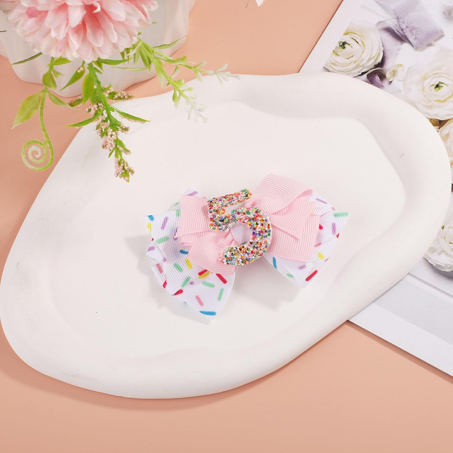 Pink Bow Birthday Hat, Elastics Baby Girl Bow Birthday Hair Bows Baby Bow Headbands Baby Hair Bows Hair Accessories Birthday Pink Bow Party Decorations for Baby Girl (5) image number 1