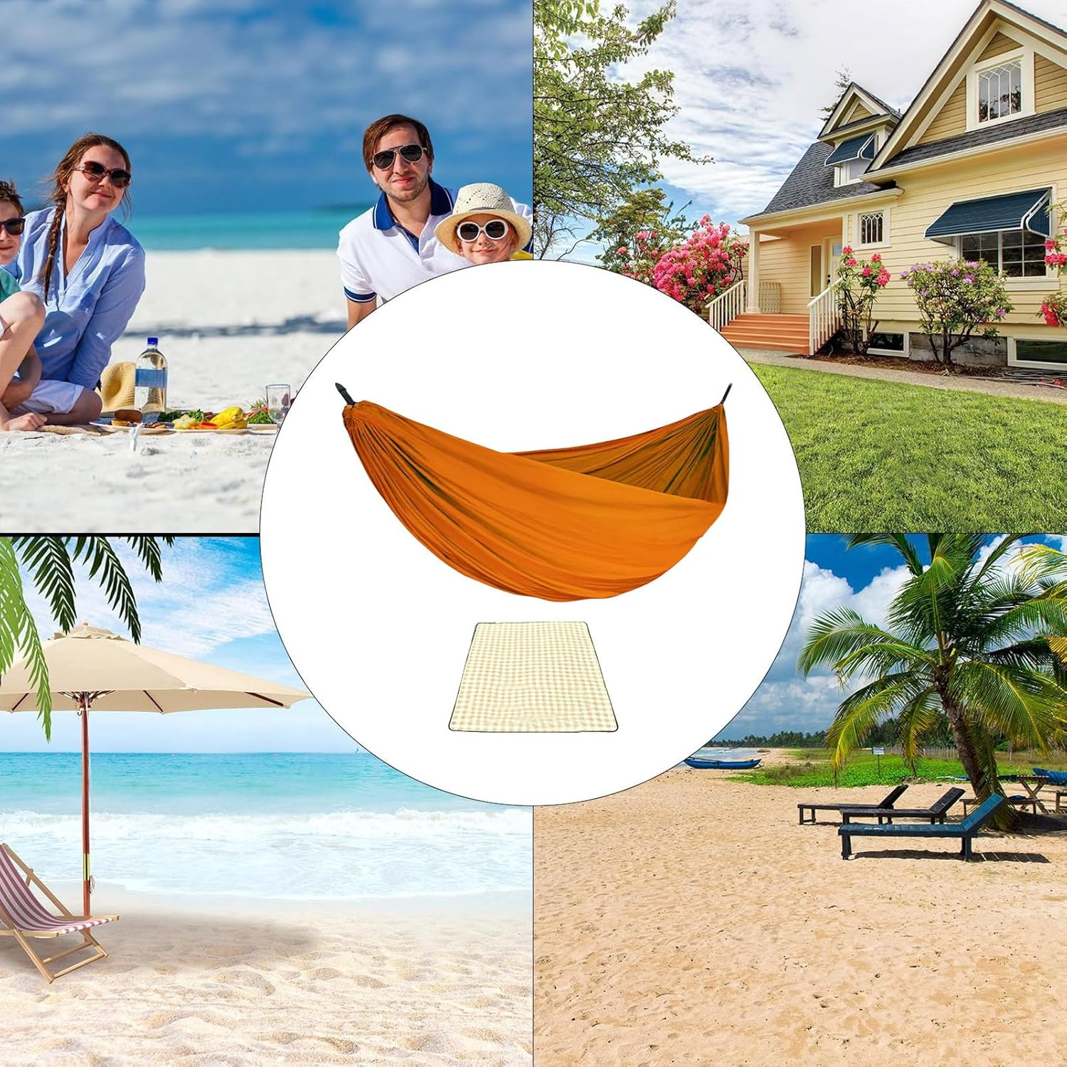 Hammock for Camping | Double Single Person Hammocks for outside | Comfortable Equipment with Picnic Blanket for Travel Hiking Beach Park Backyard image number 4