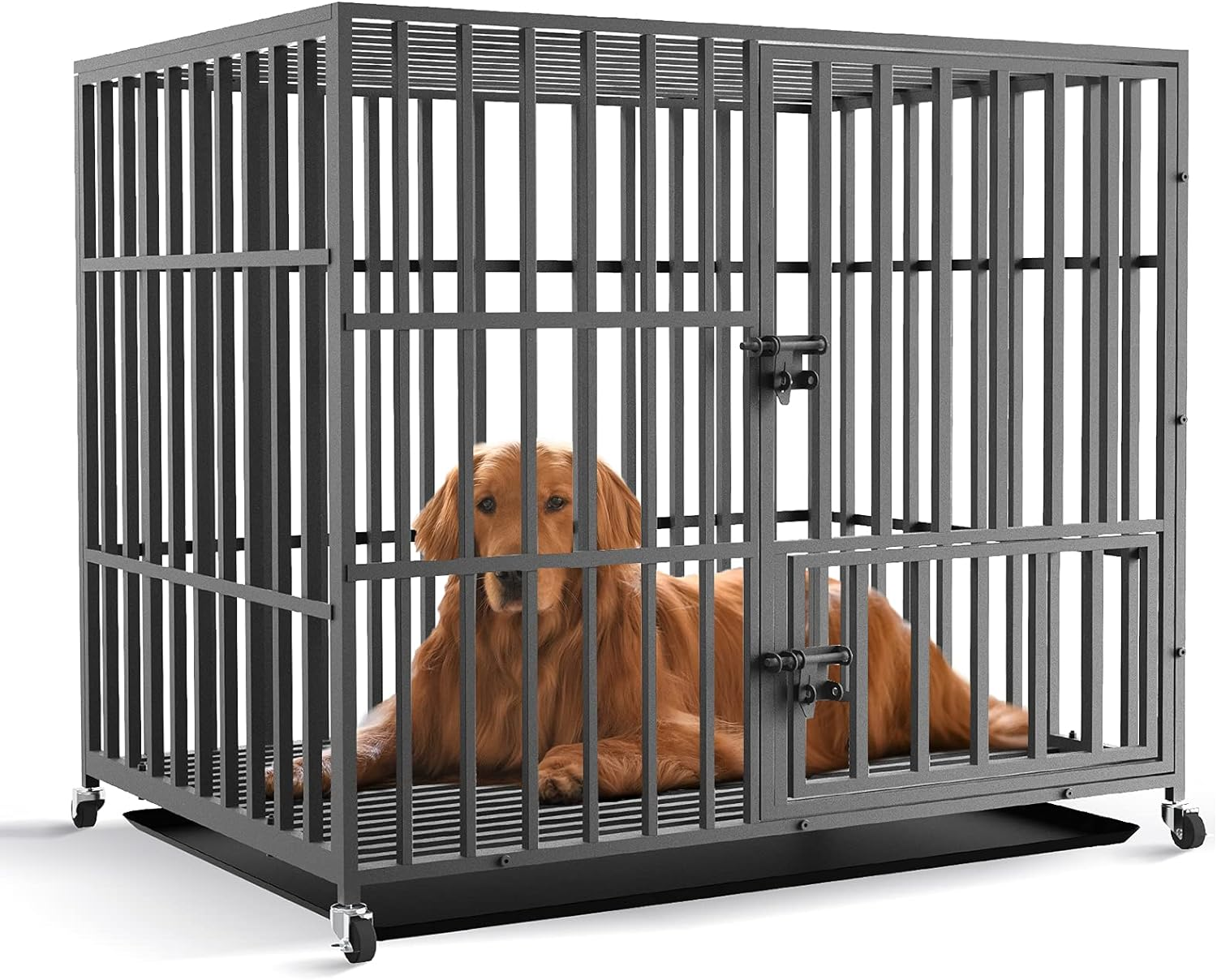 Bingopaw Heavy Duty Dog Crate: 46 Inch Extra Large Pet Cage on Wheels with Tear Resistant Square Tube - Metal Military Puppy Cages with 2 Prevent Escape Lock and Tray XXL (117X84X86.5Cm) image number 1