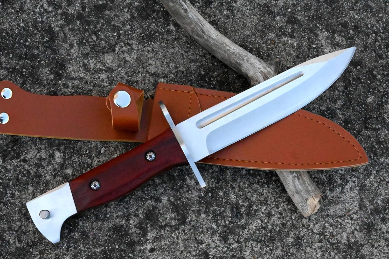 Outdoor Knife - Field Knife Made of D2 Stainless Steel - Camping Knife - Fulltang Blade with Wooden Handle-Edc - Leather Sheath -Camping Knife image number 5