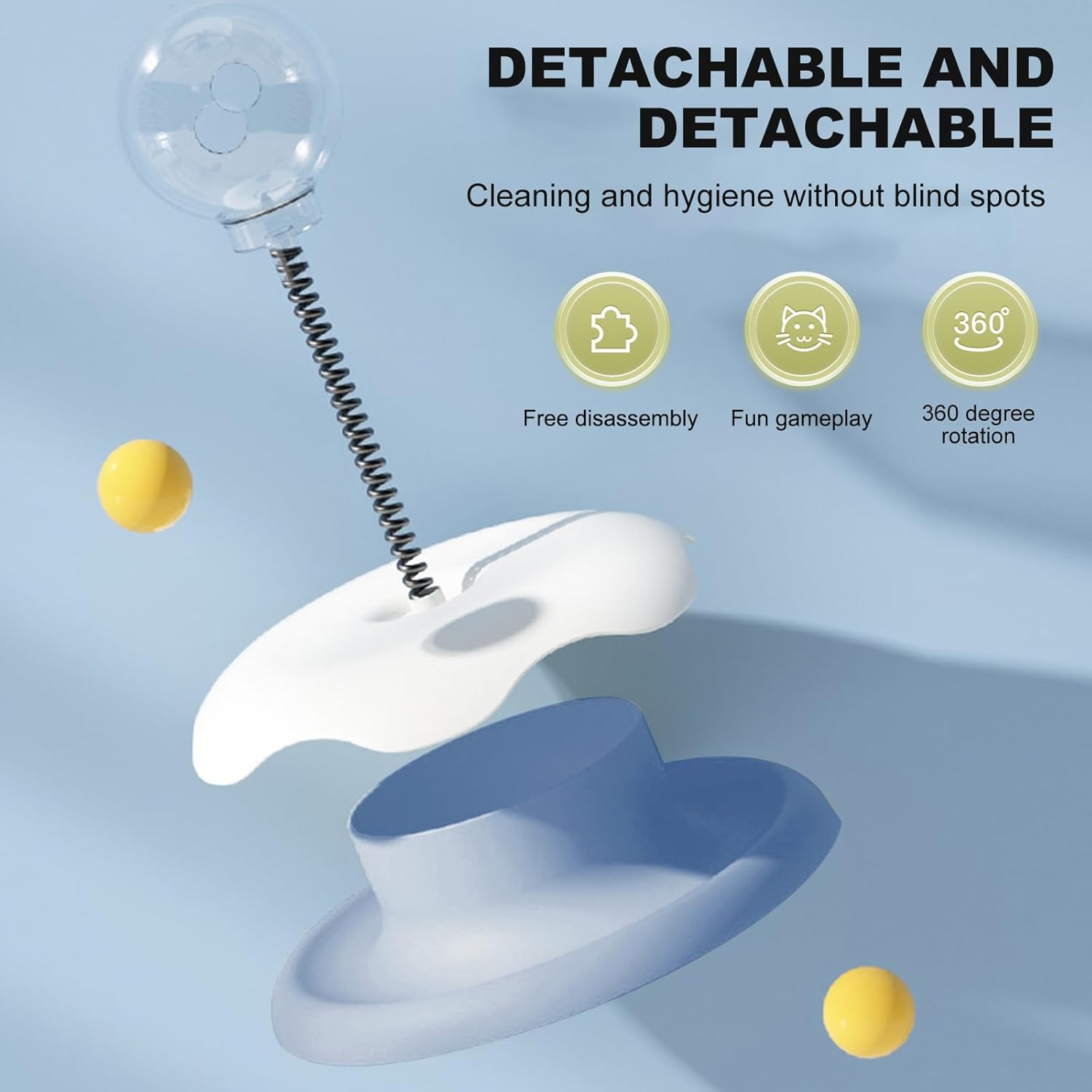 KECUSIN Cat Turntable Toy &ndash; Cat Interactive Slow Feeder Toy, Rotating Turntable with 2 Rolling Balls & Bouncy Steel Spring for Engaging Play and Healthy Eating. (Blue) - Green image number 7