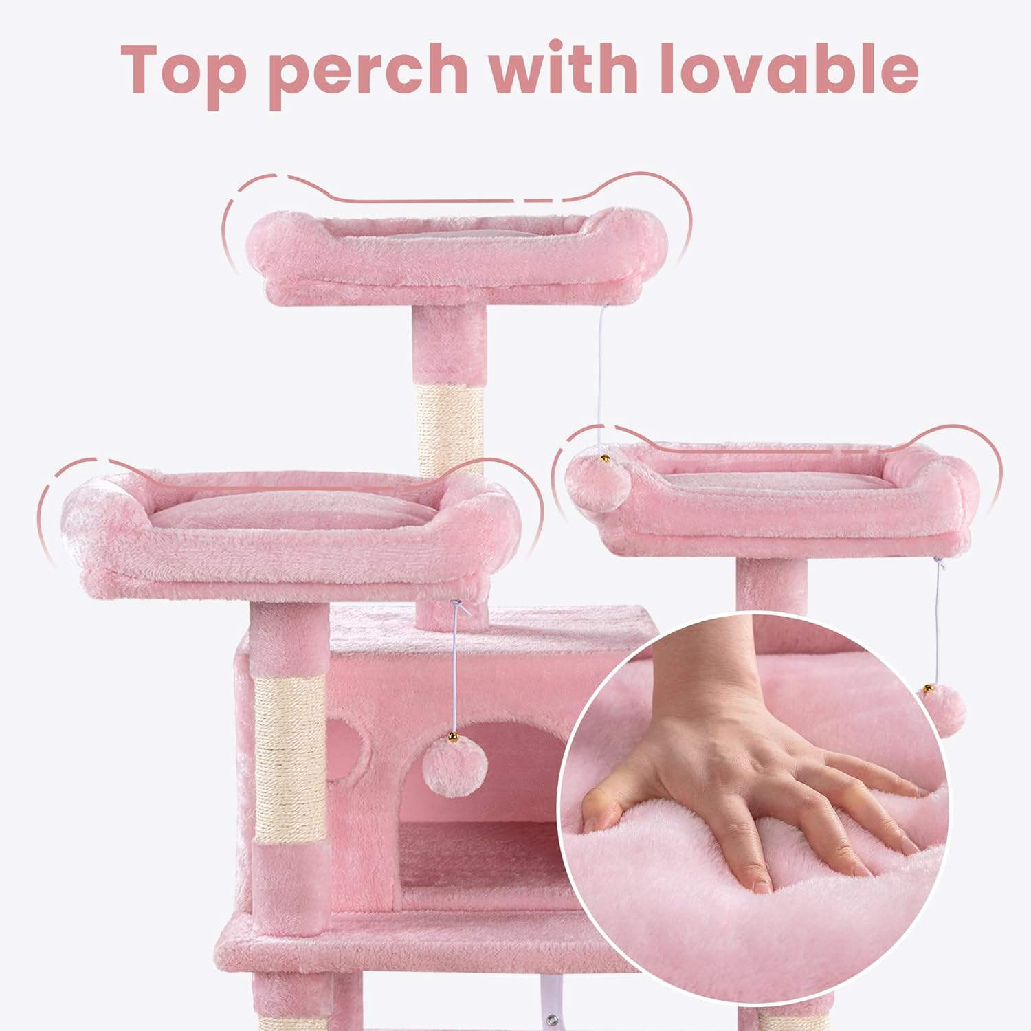SHA CERLIN 68 Inches Multi-Level Large Cat Tree for Large Kitties/Big Cat Tower with Condo/Cozy Plush &zwnj;Pussycat Perches/Sisal Scratching Posts and Hammocks/Activity Center/Pink image number 2