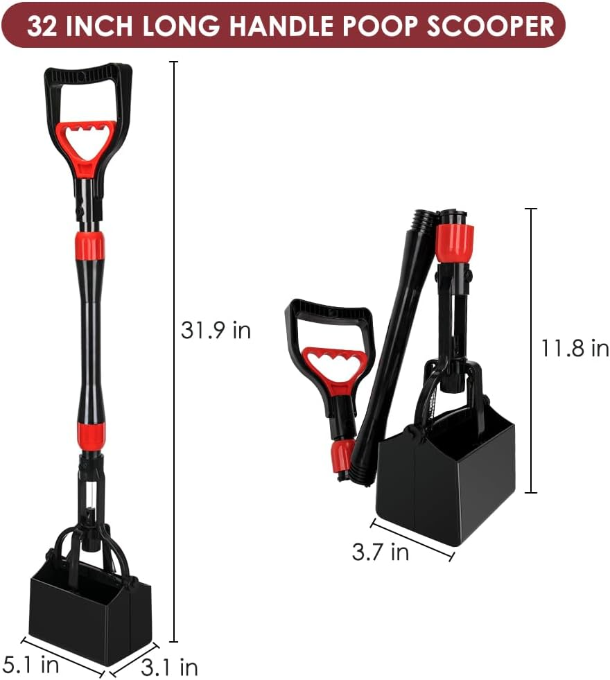 Nasjac Dog Pooper Scooper, 32'' Long Handle Foldable Pet Pooper Scooper Flat Bottom, Portable Poop Waste Pick up Rake with Durable Spring for Small Medium Large Dog Puppy (Length: 32"/81Cm, Red) image number 3