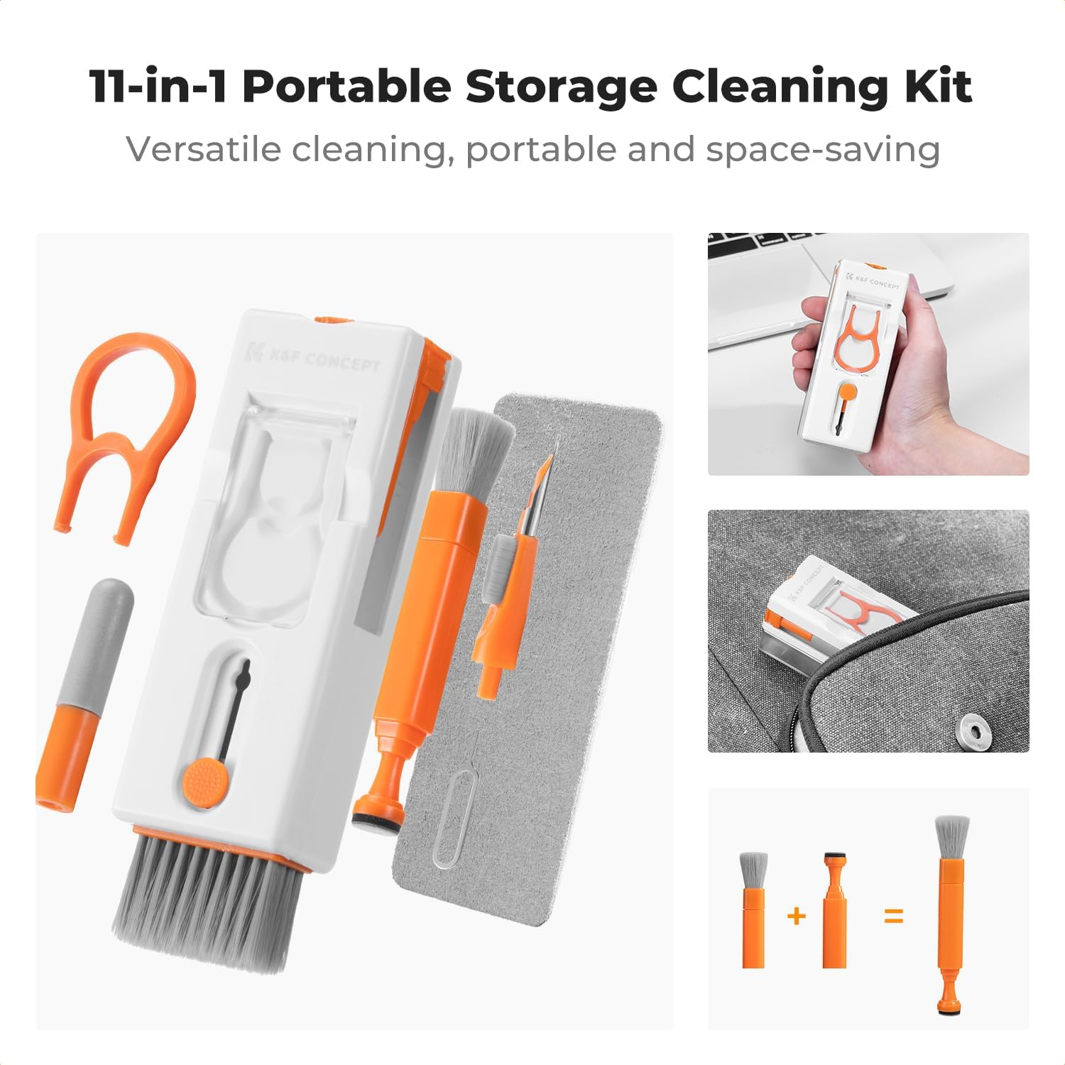 K&F Concept Newly Upgraded 11-In-1 Keyboard Cleaning Kit with Extra 60Ml Cleaner - Multifunction Electronic Device Cleaner Set for Cell Phone Tablet PC Camera Keyboard Earbud image number 1