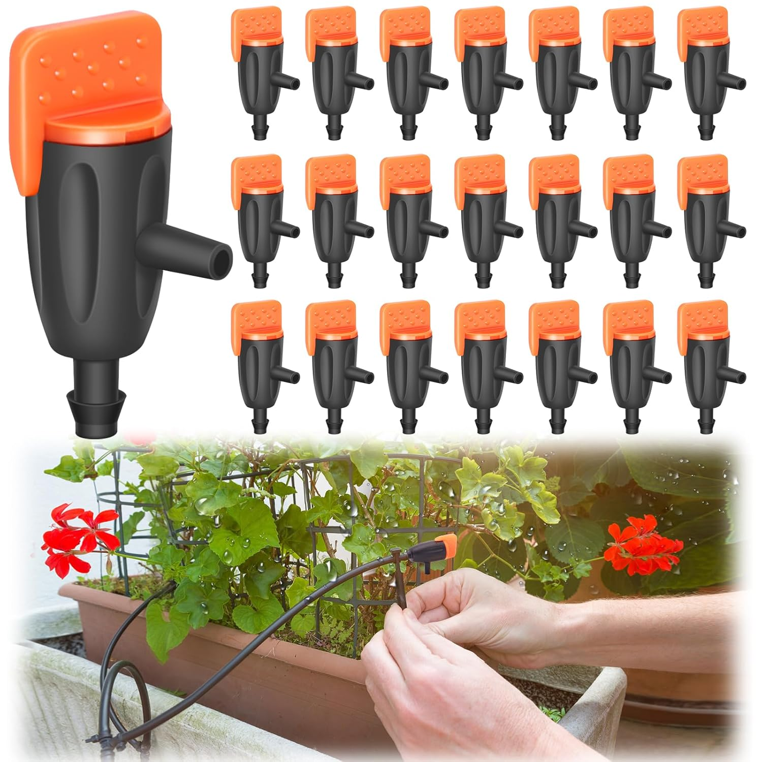 50 Pack Drip Emitters, Adjustable Water Flow Drippers for 1/4" Drip Irrigation Tubing, Garden Succulent Watering Dripper Sprinkler for (4-7Mm) Watering System (A) image number 1