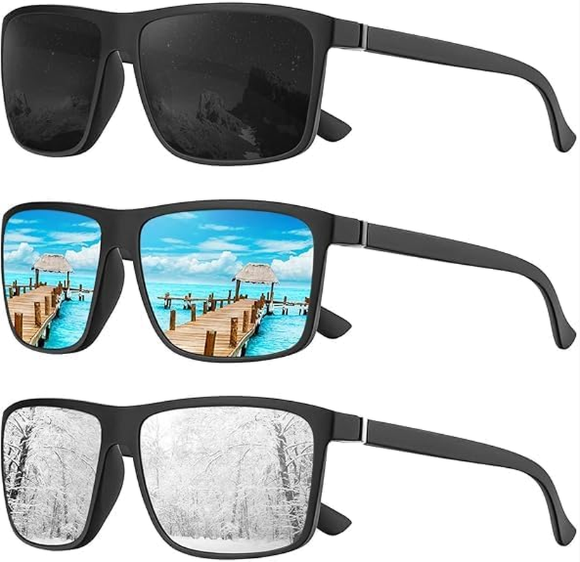 3-Pack Men'S Polarized Sunglasses UV400 Protection - Stylish, Durable, and Comfortable Shades for Driving Boating Hiking Riding