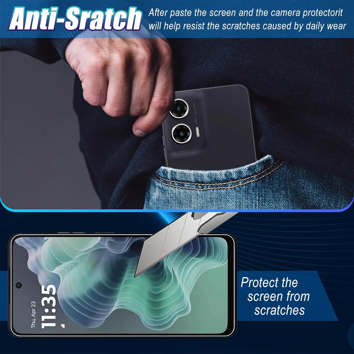 Wookfiss Screen Protector for Motorola Moto G35 5G for Tempered Glass, Pack of 2 Tempered Glass Screen Protectors + 2 Camera Screen Protectors, 9H Hardness, Anti-Scratch, Anti-Bubble, HD Clear Screen