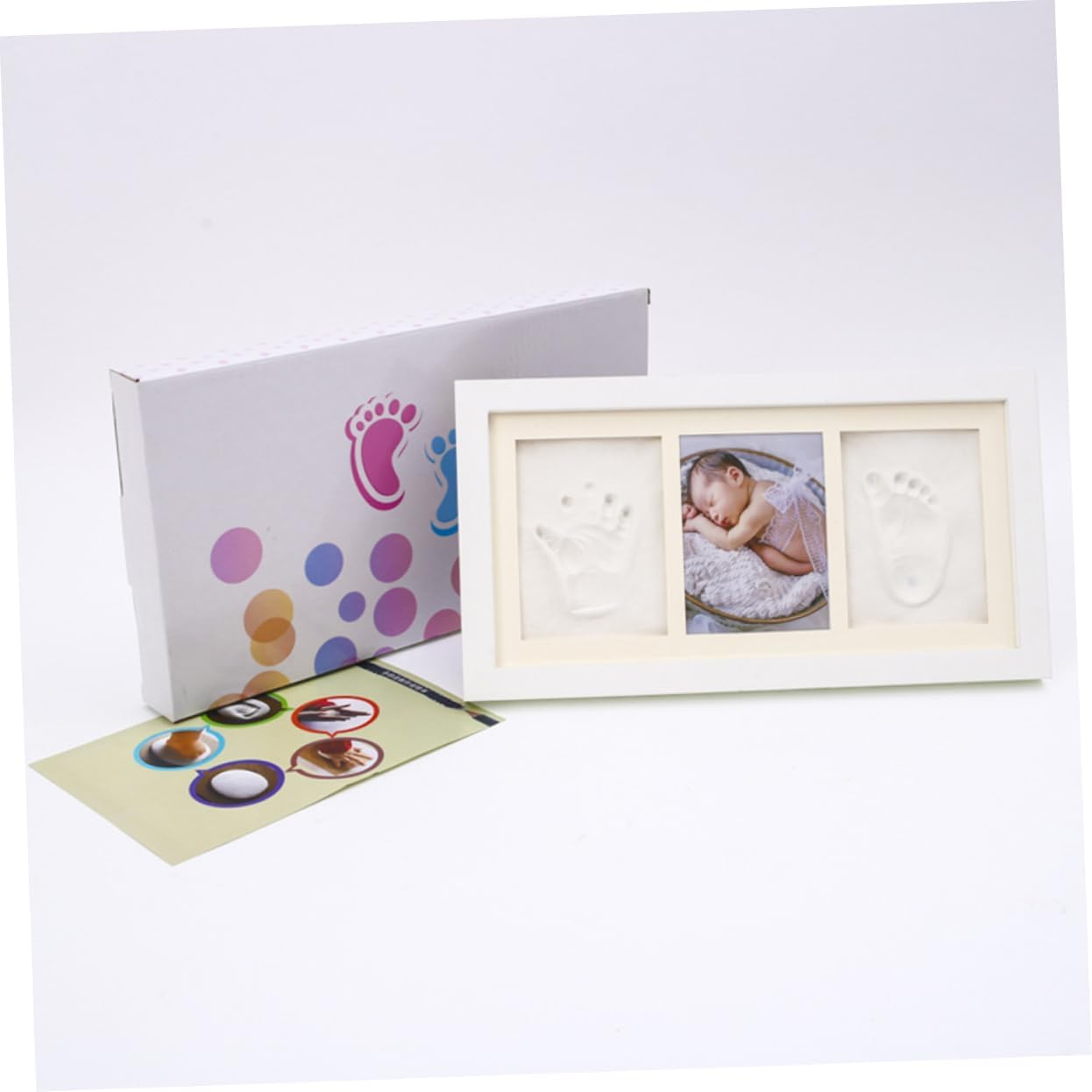 Kisangel Hand and Foot Prints Photo Frame Creative Wooden Picture Holder for Home Decor White Frame with White Inkpad for Bedroom and Living Present for Parents image number 4