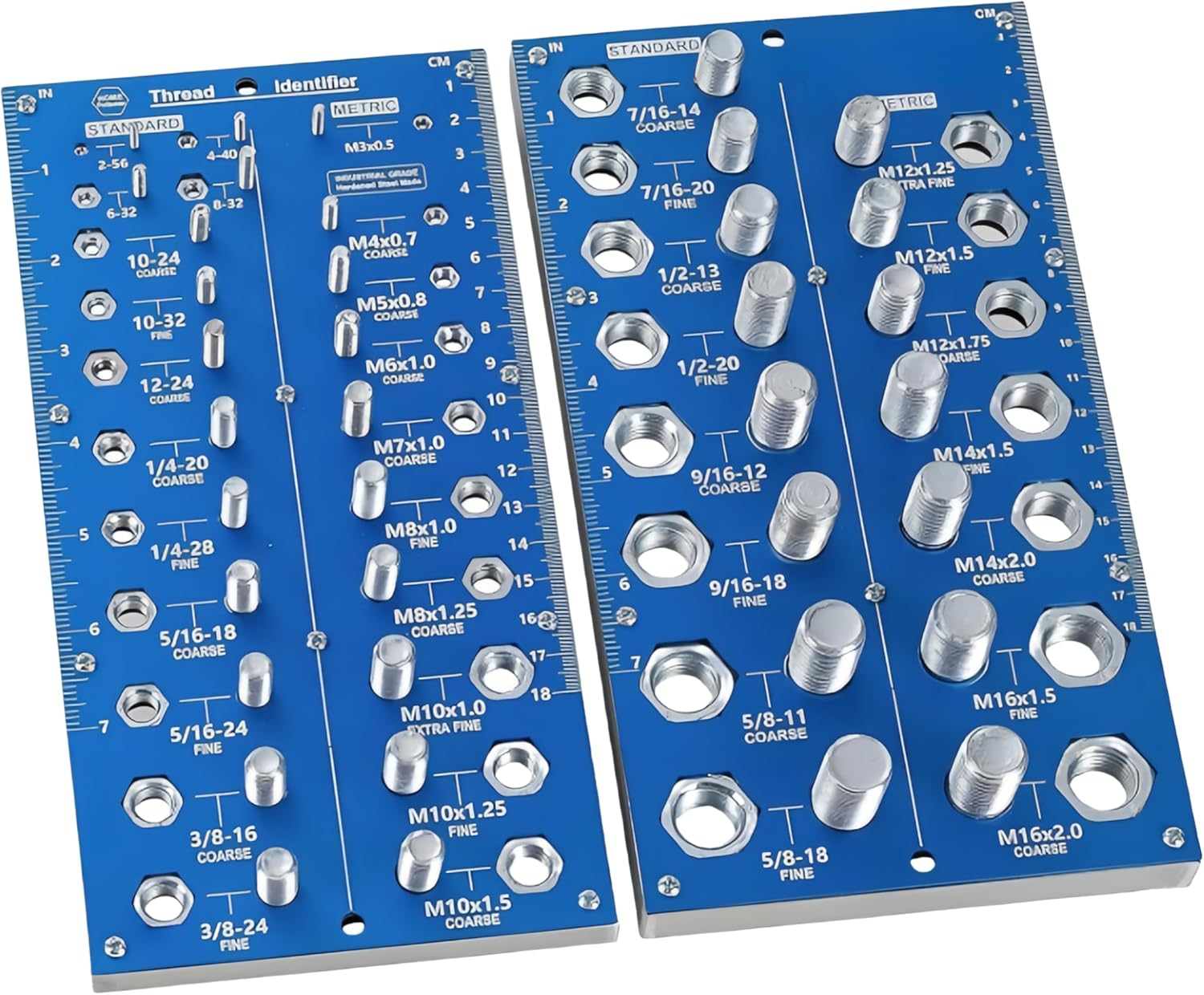 Nut and Bolt Thread Checker, 38 Holes, 17 Metric and 21 Imperial Sizes, 10 Specifications, Bolt Size and Thread Gauge, 2 Pieces image number 3