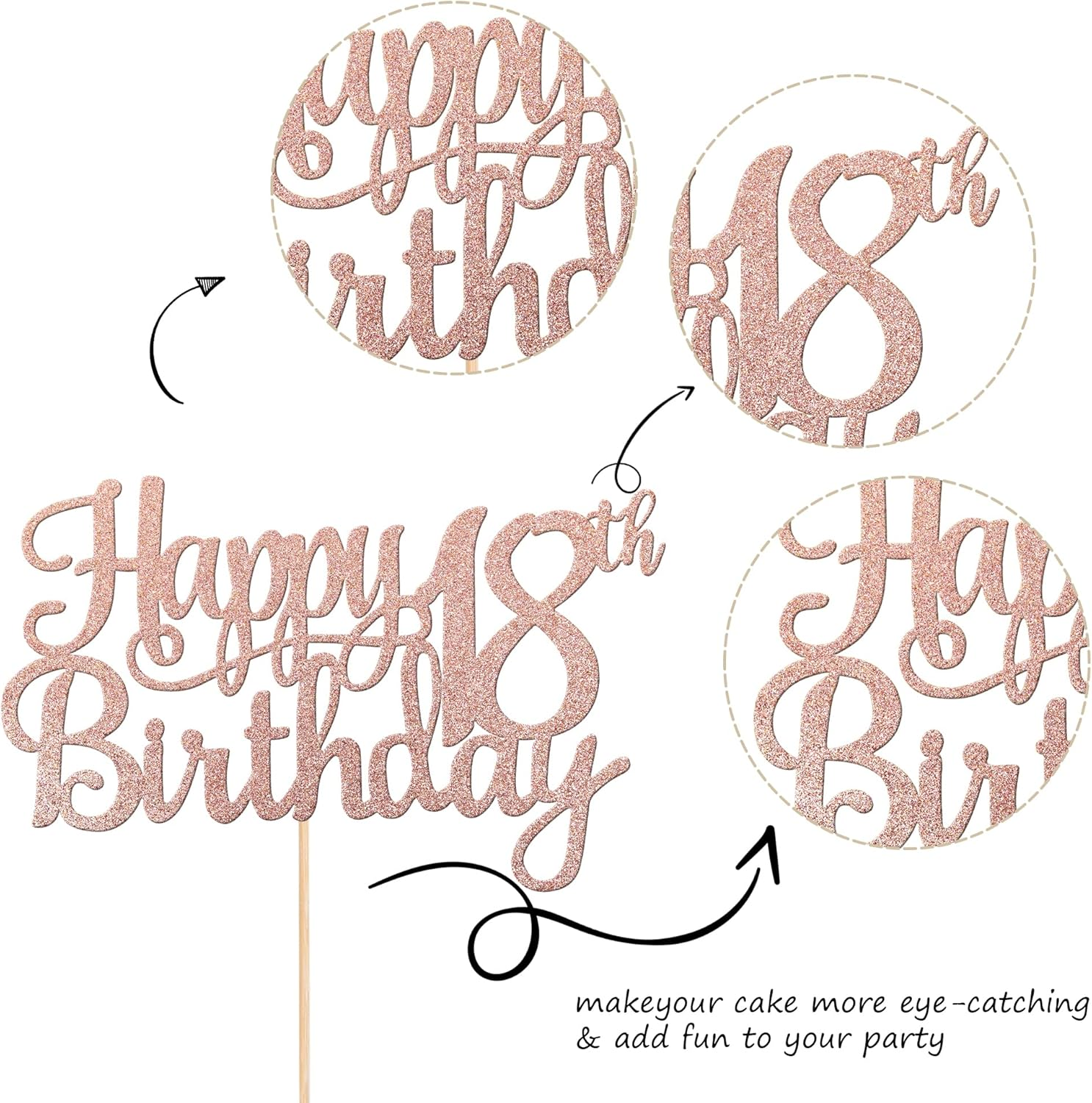 1 PACK Happy 18Th Birthday Cake Topper Glitter Cheers to 18 Years Birthday Cake Pick 18 Fabulous Cake Decoration for Happy 18Th Birthday Theme Party Decorations Supplies Rose Gold - 13Th image number 5