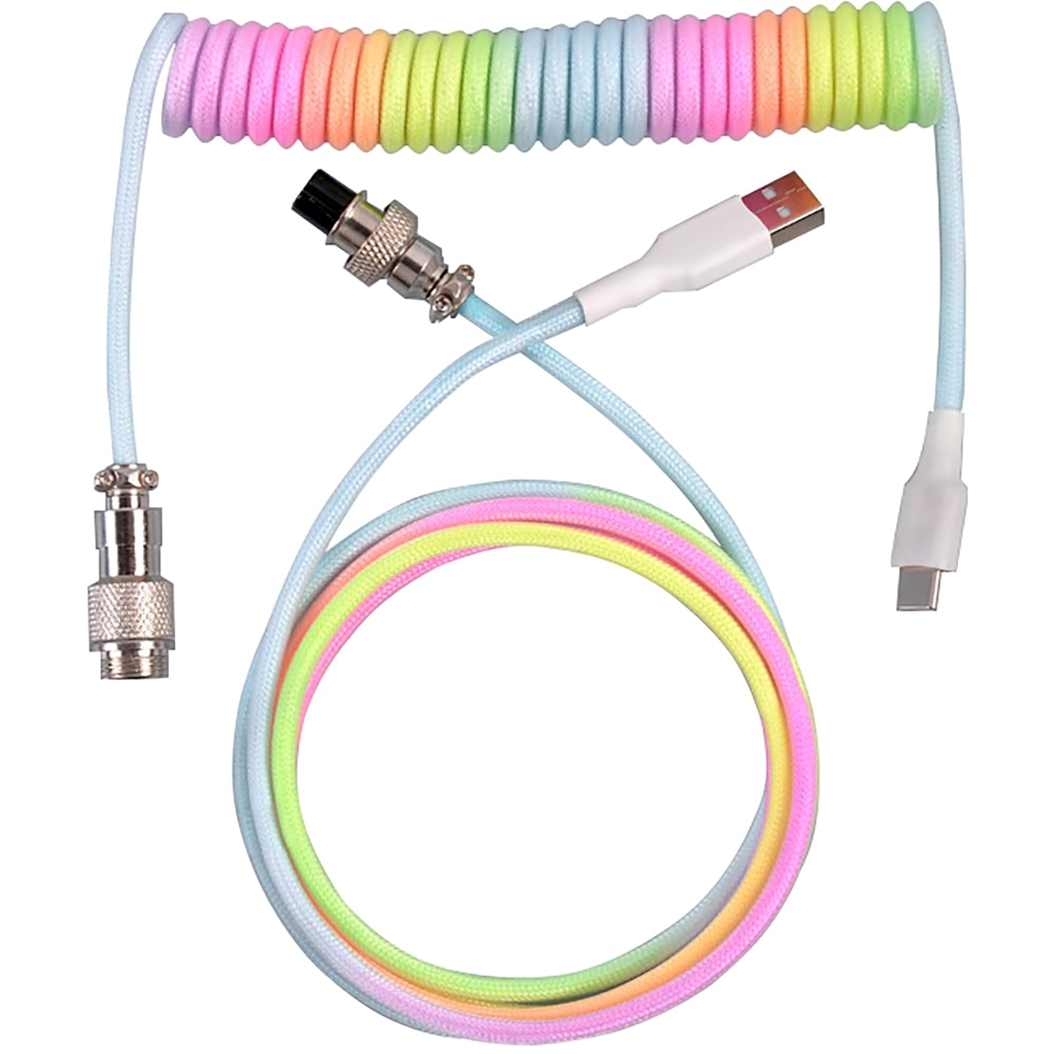 Tunghey Coiled Keyboard Cable, Nylon Braided USB C to USB a TPU Cable for Mechanical Gaming Keyboard, with Detachable Metal Aviator for Custom Keyboard 3M (Black)