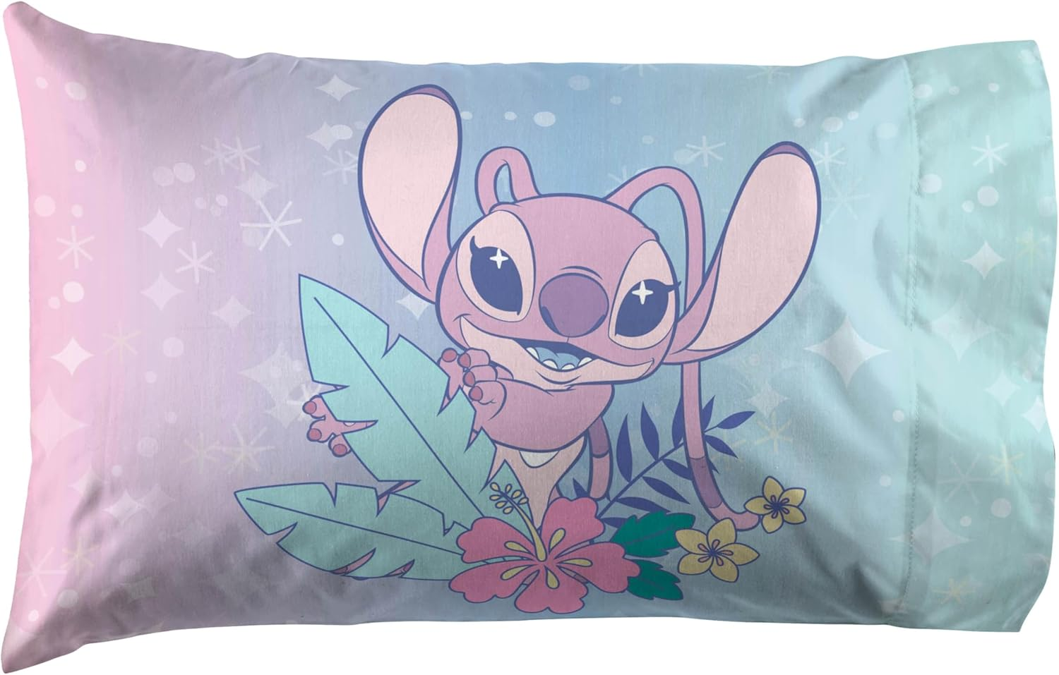 Jay Franco Disney Lilo and Stitch Twin Size Sheet Set - Super Soft Kids 3 Piece Floral Bedding Set Features Angel - Microfiber Sheets Includes Reversible Pillow Cover image number 2