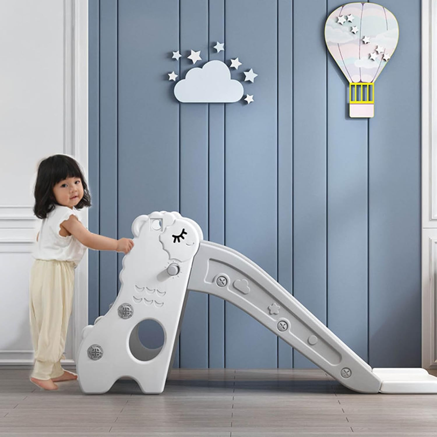 Indoor Slide Safe Foldable Kids Play Slide Living Room Freestanding Stable Base for Toddlers (White Gray) image number 1