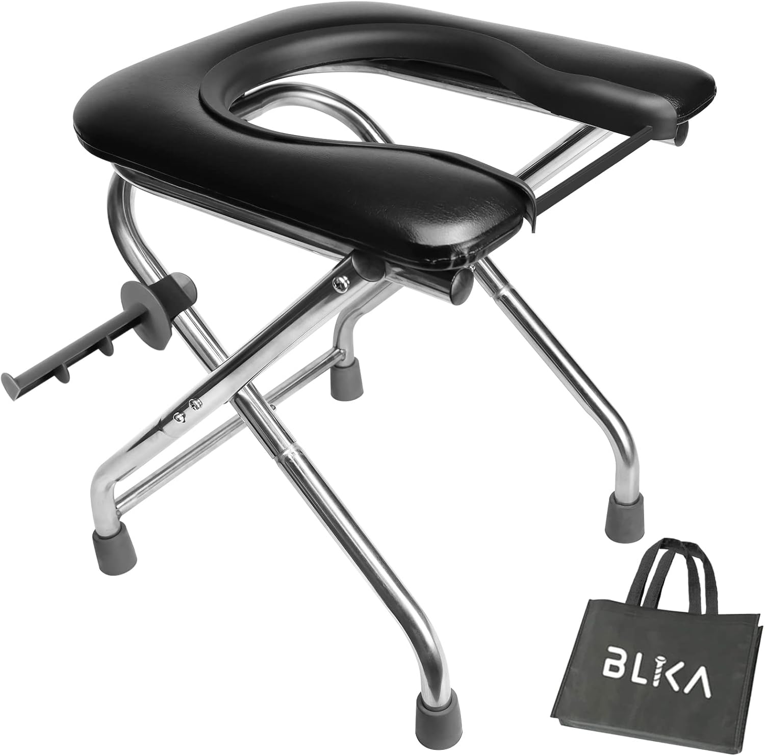 BLIKA U-Shaped Portable Toilet for Camping, 350LBS Stainless Steel Foldable Camp Travel Toilet with Soft Seat for Adults, Portable Potty for Camping, RV Travel, Road Trip image number 6