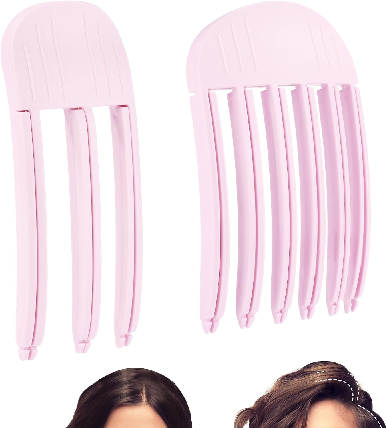2Pcs Wind Shaping Styling Comb, Pink Fluffy Bangs Comb Include Three-Tooth & Six-Tooth Comb Portable Fluffy Bangs Styling Comb for Women Men image number 1