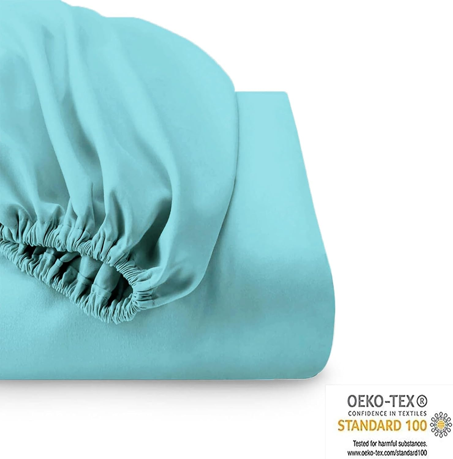 Park Avenue 500 Thread Count Natural Cotton Fitted Sheet and Pillowcase Combo Set, Queen, Turquoise image number 1