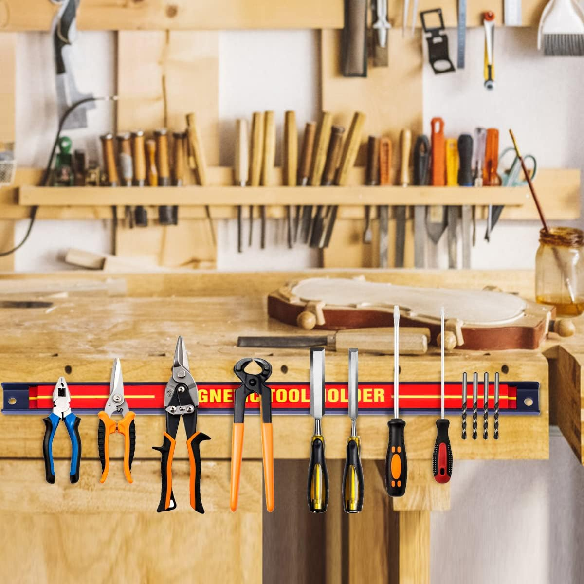 Costway Set of 3 Magnetic Tool Holder Bars, 3 PCS Metal Magnet Tool Strips, Tool Racks, Heavy-Duty Hardware Organizer Set, Measures 46 Cm in Length, Space-Saving & Strong with Wall Mounting Screws, Great for Knife, Wrench, Utensils, Garage Workshop Home image number 1