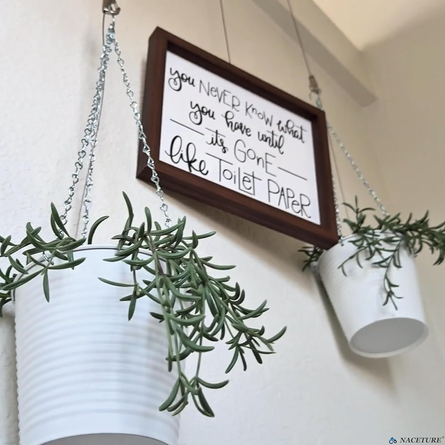 Picture Hanging Kit &ndash; Picture Rail Hooks with 12 of Each White Rail Hooks, 72 Inch Invisible Loop Cord, 12 Adjustable Hooks &ndash; Stainless Steel Picture Molding Hangers Nylon and Steel Cable image number 1