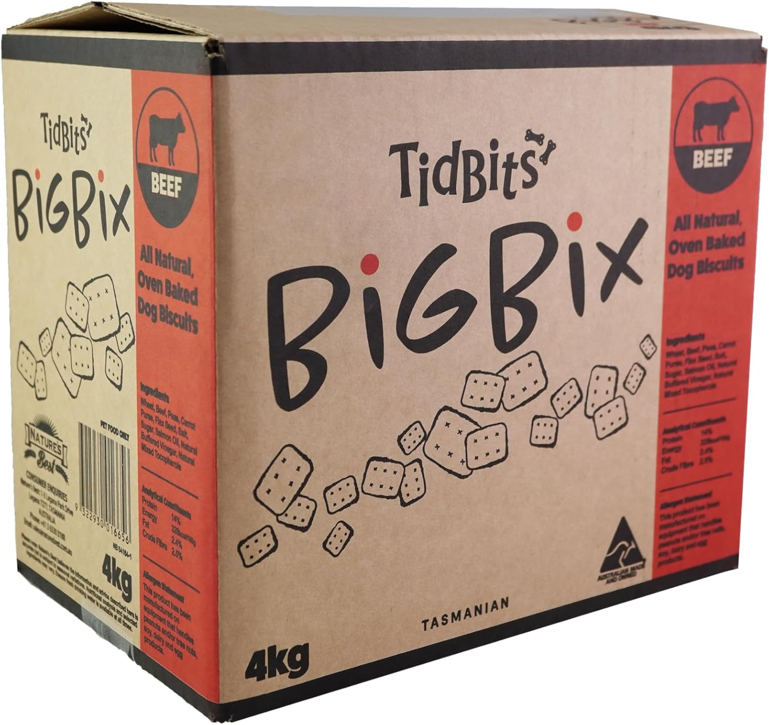 Tidbits Big Bix Beef Dog Biscuits, 4Kg - Calcium & Protein-Rich for Training & Treating, Ideal for Large Dogs, Crunchy Texture Supports Oral Health - Ideal for Rewarding Good Behaviour image number 1