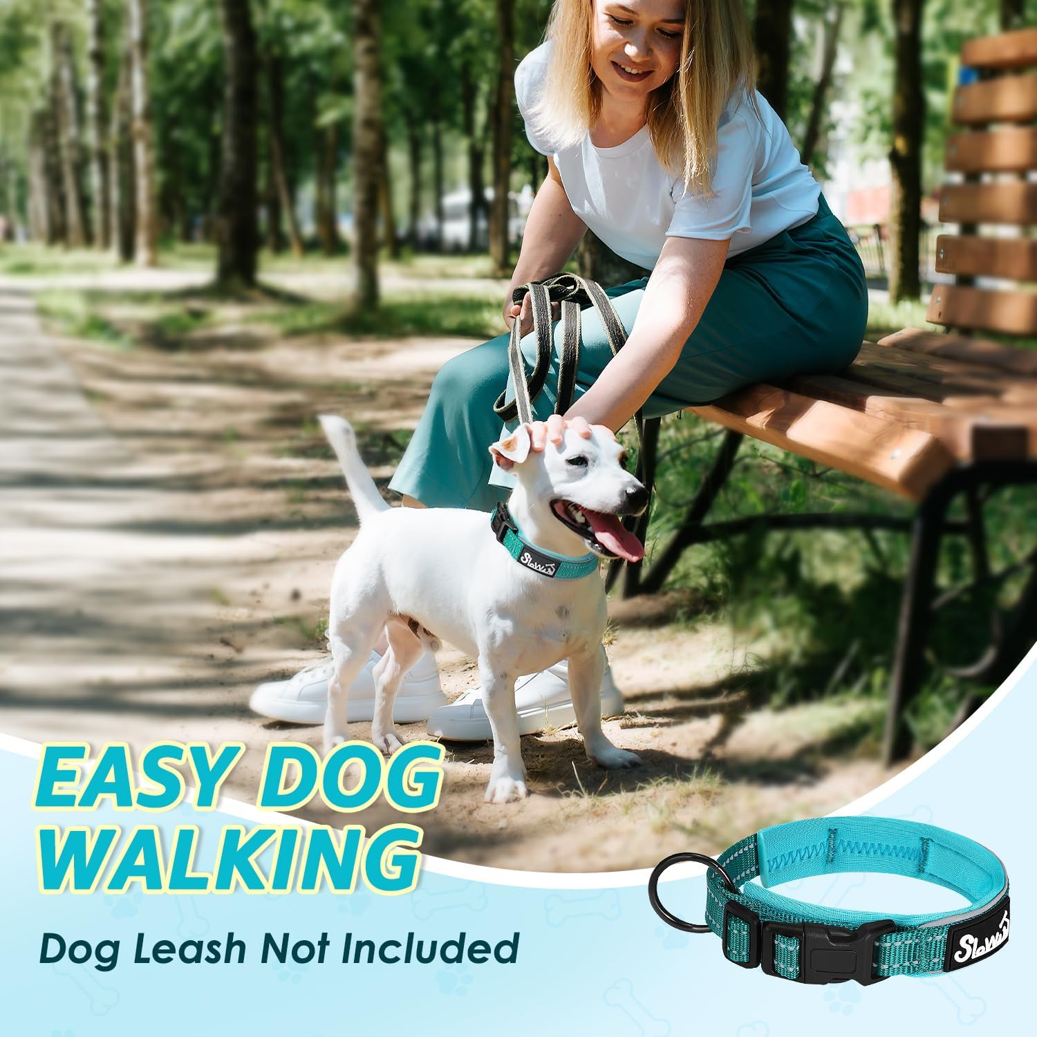 Slowton Reflective Dog Collar with Safety Buckle, Adjustable Reflective Neoprene Padded Collars Breathable Nylon Pet Collar for Dogs Puppy image number 2