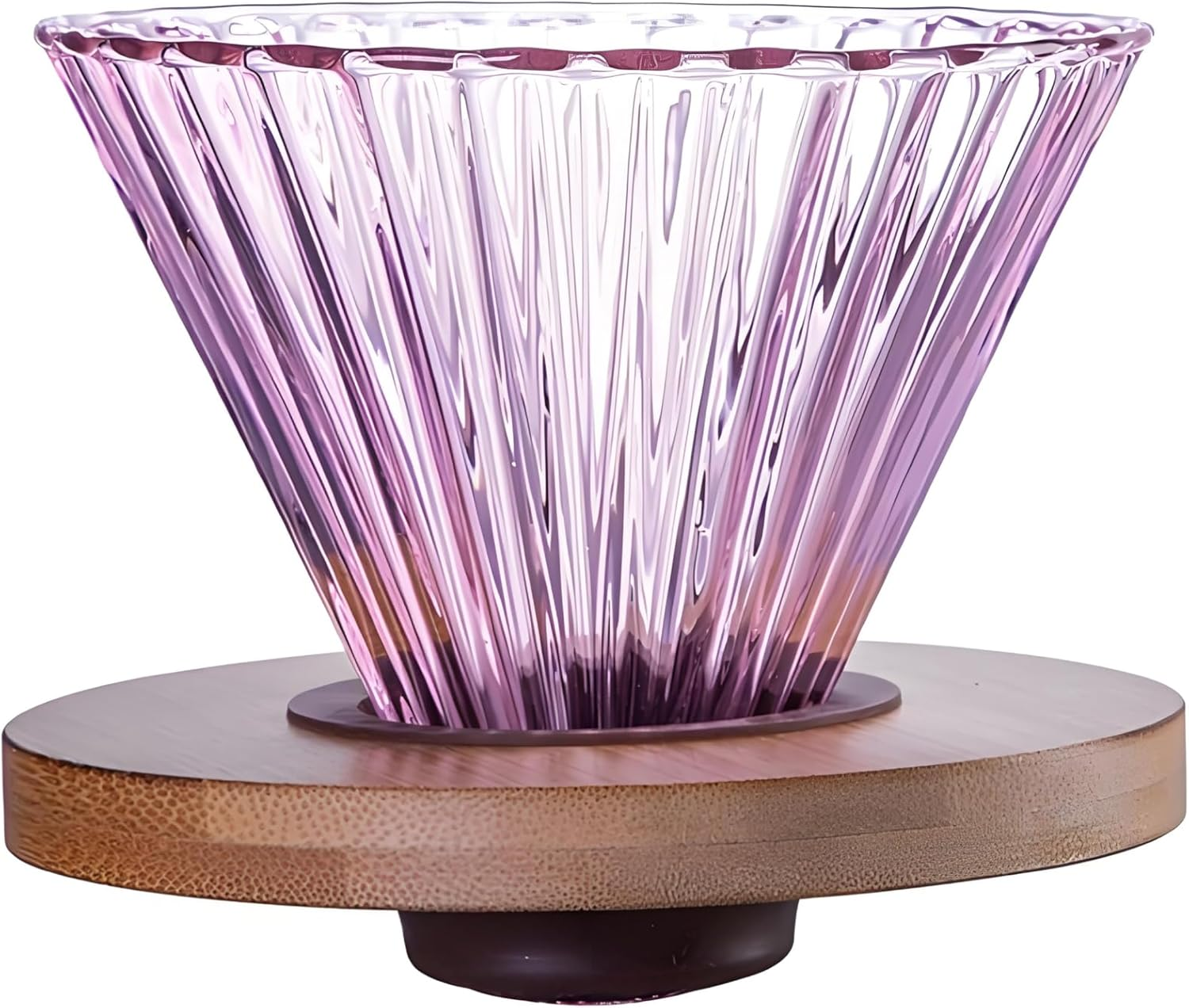 KFKAA V60 Glass Coffee Dripper，With Bamboo Wood Base Drip Coffee Makerhome, for Travel, Camping, Office,1-3 Cups