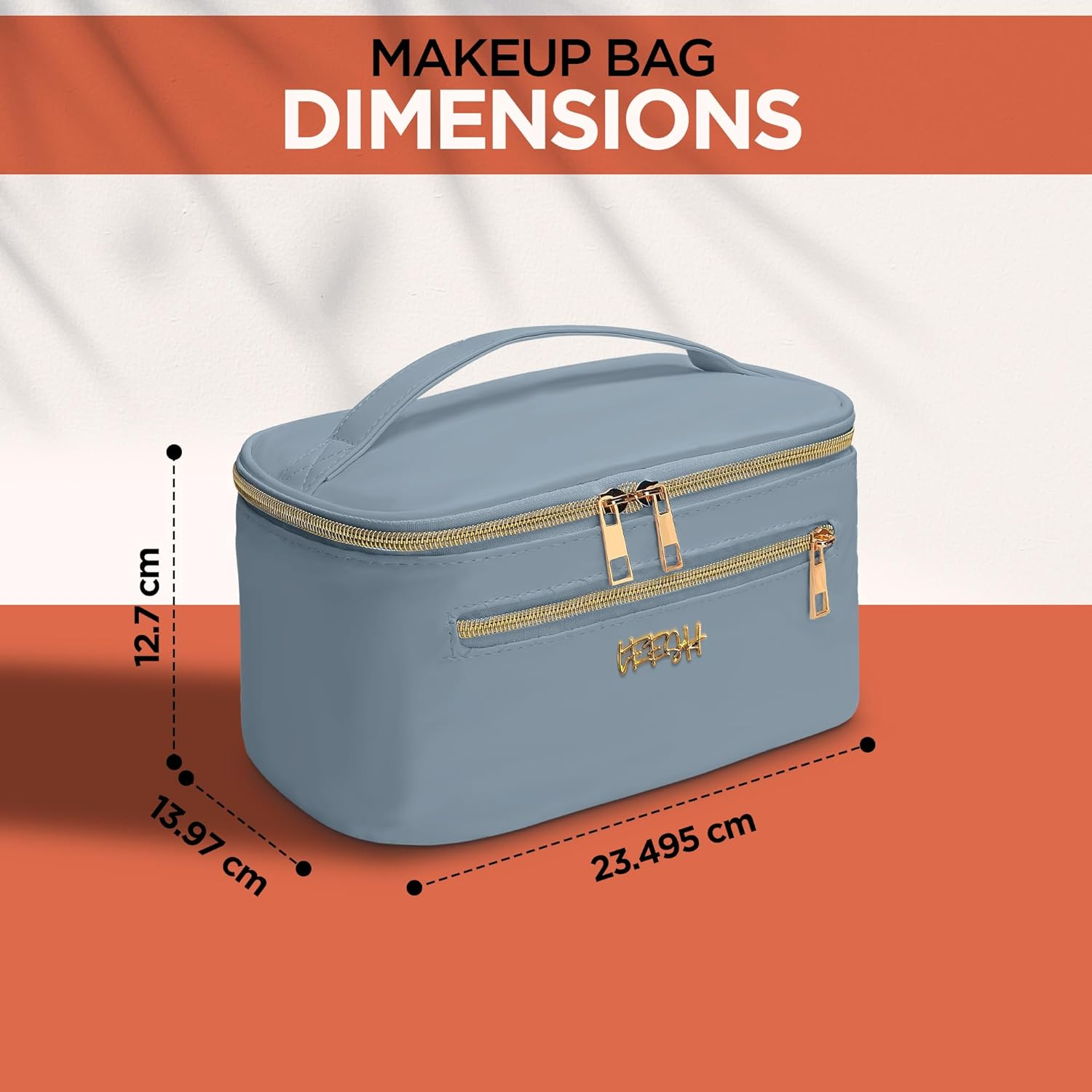 Leesh & CO Makeup Bag - Large Travel Cosmetic Organizer with Brush Holders for Women - Eco-Friendly Vegan Leather, Waterproof & Durable Cosmetics Bag - Perfect for Toiletries, Beauty Products (Blue) image number 5