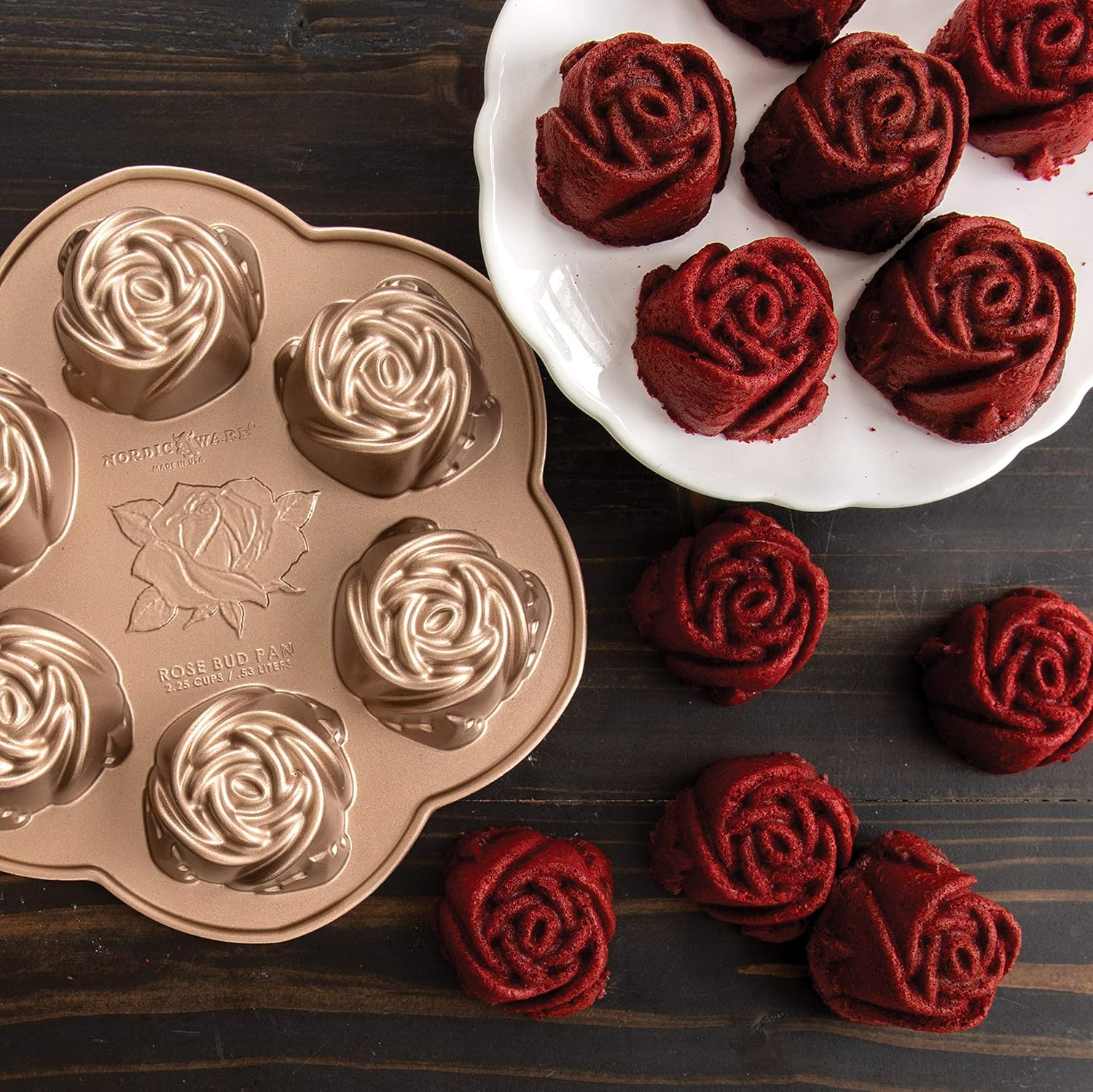 Nordic Ware Rose Bud Pan, 6 Cakelets, Toffee image number 2