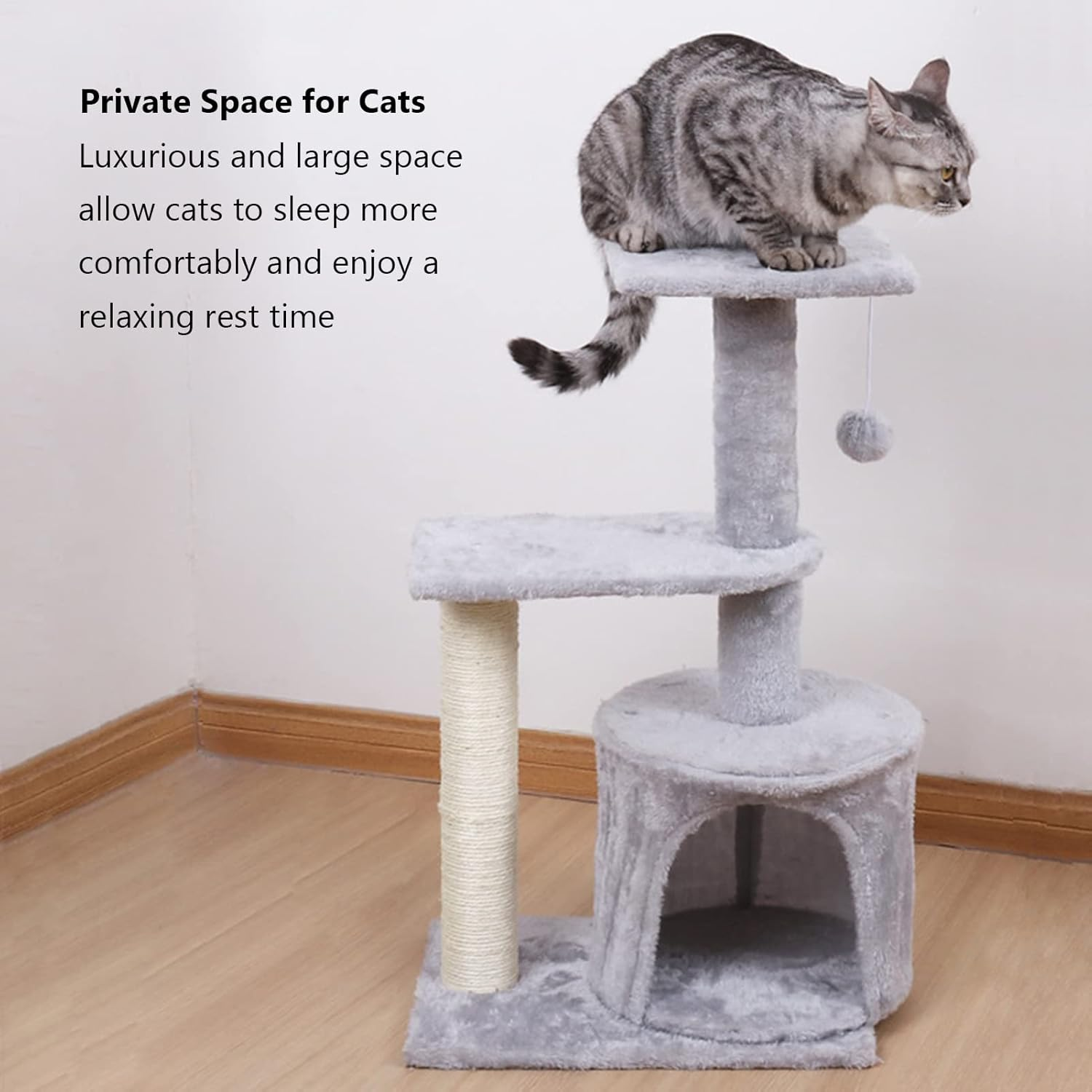 Cat Tree House, Soft Plush Cat Activity Tree with Hanging Plush Balls, Spacious Space Multi Layer Cat Scratching Tower Toy Supplies Cat Scratcher Post for All Seasons image number 1