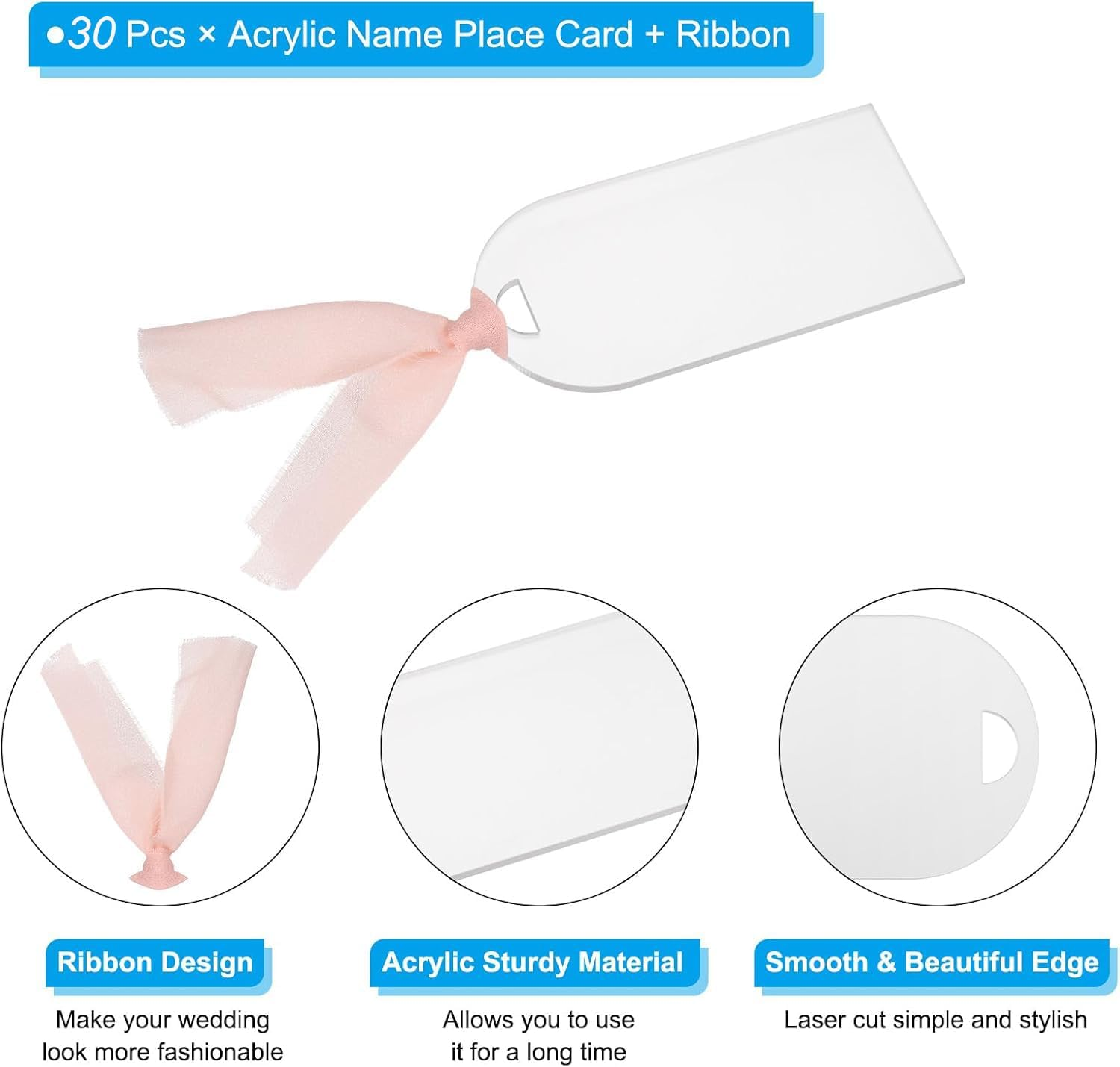 Xinghonyac 30 Pcs Frosted Acrylic Wedding Card, Arch Blank Wedding Decoration Seating Cards with Ribbon, DIY Place Cards, Decor Acrylic Name Tag for Table Setting Wedding, Dinner Parties Guest Name