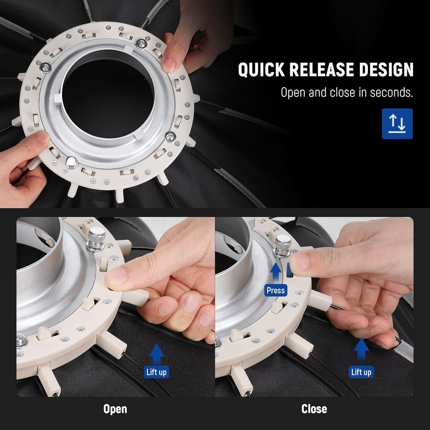 NEEWER 25.6"/65Cm Bowens Mount Parabolic Softbox Dodecagon, Quick Release with Diffusers/Grid/Bag for Video Light Strobe CB60 CB200B MS60C MS150B S101 Vision 4 Q4 Compatible with Godox, NS6P image number 1