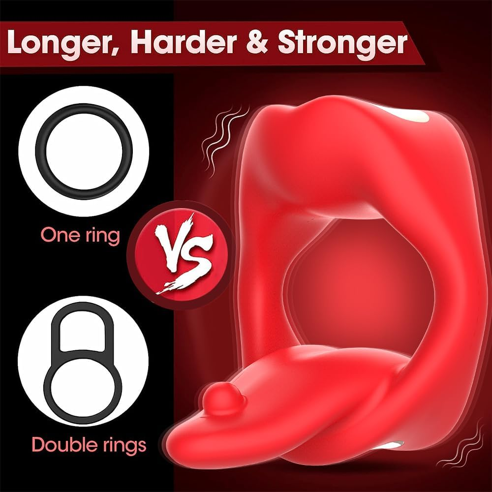 Ozfuns Cock Ring Vibrator with Tongue Stimulator Sex Toys, Penis Sleeve with 10 Vibration Modes & App Remote Control, IPX7 Waterproof Silicone Vibrating Penis Ring, Adult Toys for Men Couples image number 2