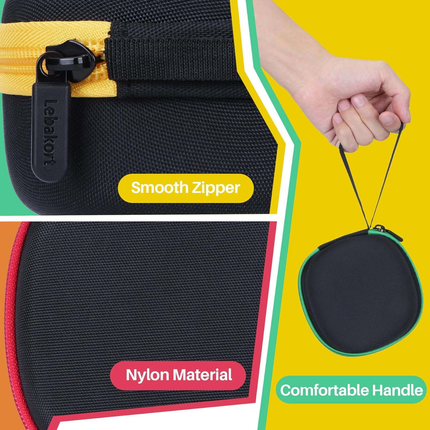 Lebakort Hard Case for Giiker Tic Tac Toe Bolt Portable 3-In-1 Puzzle Game Console, Black and Yellow Zip image number 5