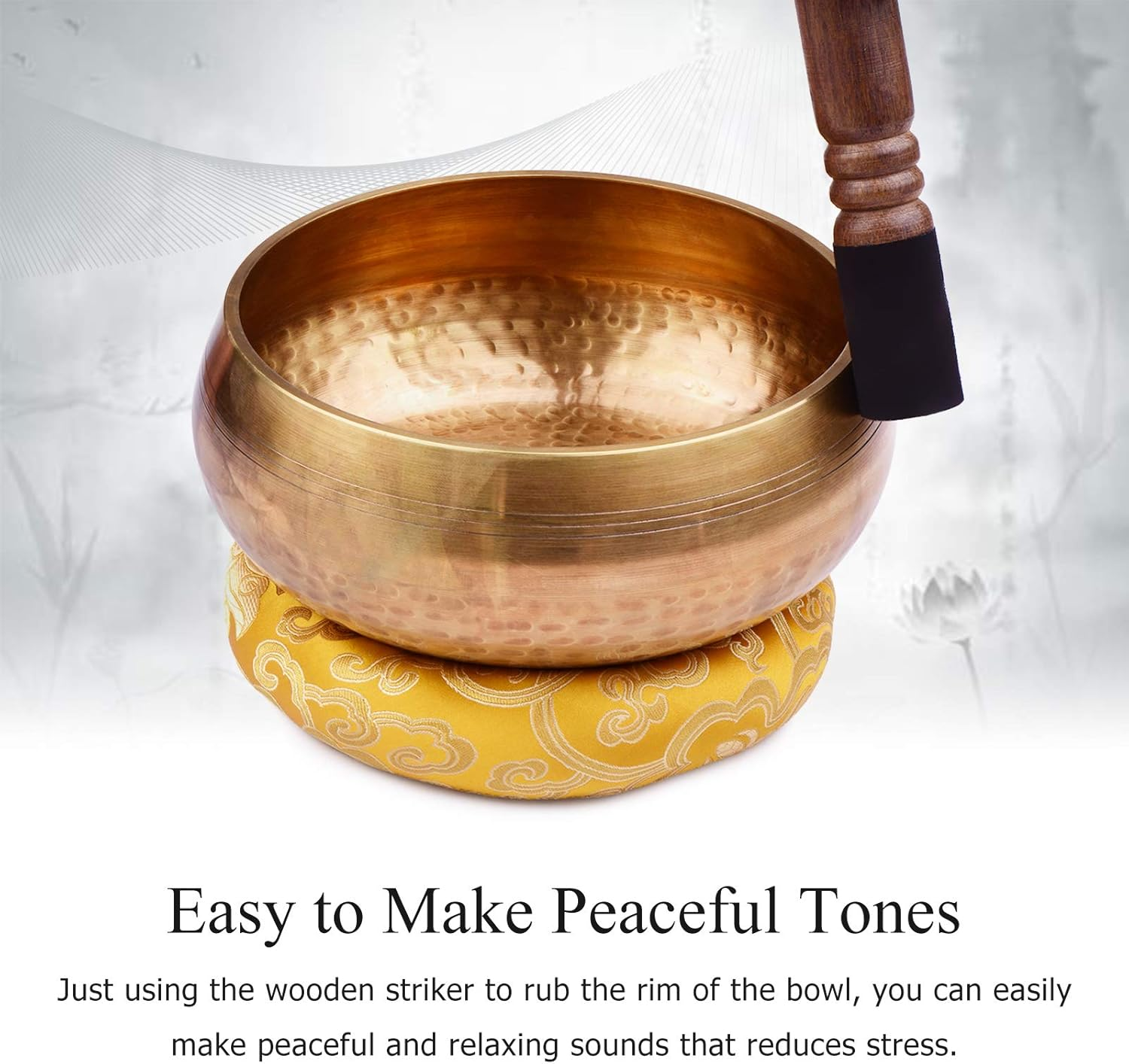 Singing Bowl, Tibetan Singing Bowl Set with 20.5Cm/ 8Inch Large Handmade Metal Sound Bowl&Soft Cushion(Random Color Delivery)&Wooden Striker for Sound Yoga Relaxation image number 2
