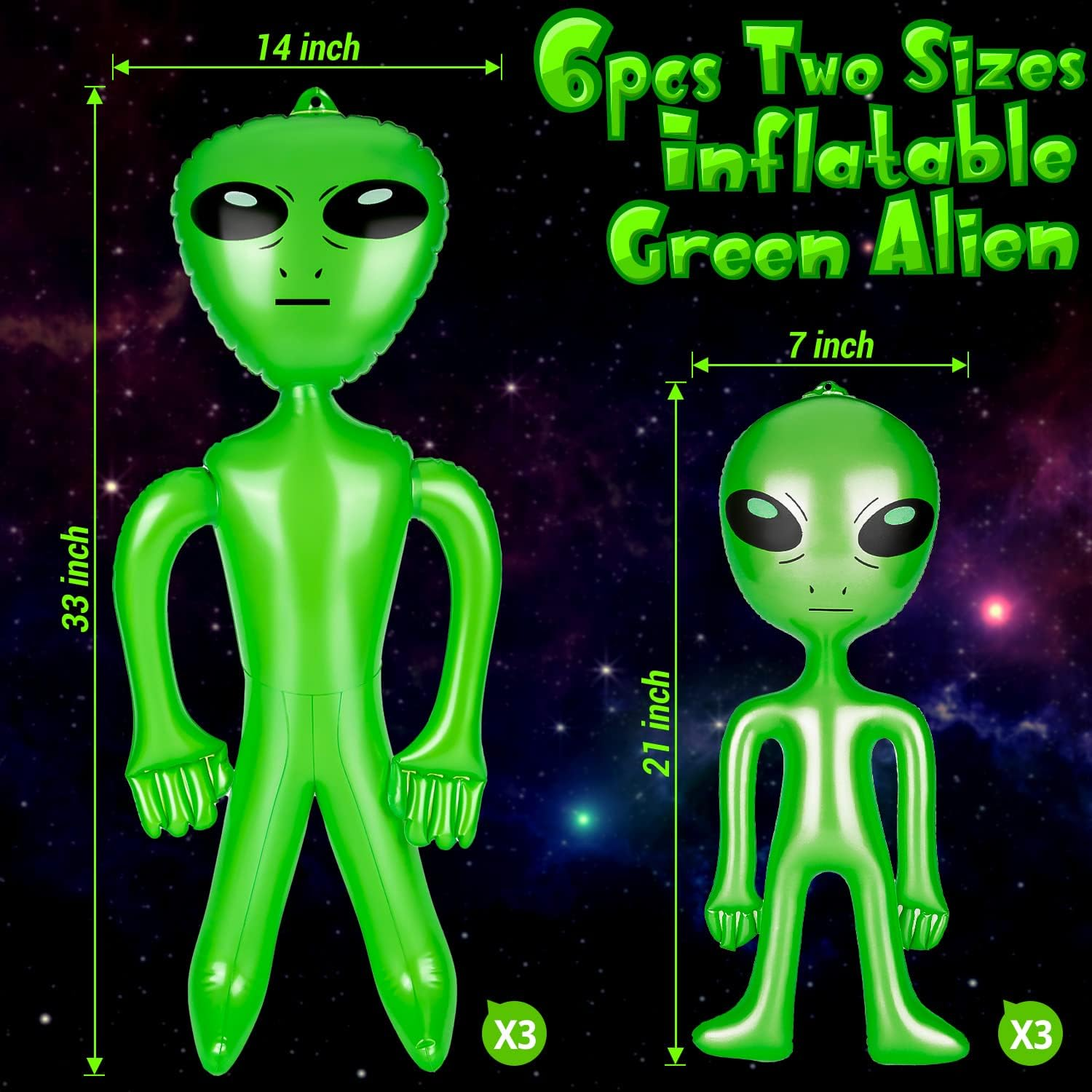 6Pcs Halloween Alien Inflatable, 35 Inch Inflatables Alien and 21 Inch Alien Inflates Balloon for Alien Party, Halloween, Christmas, Birthday Decoration (Green) image number 4
