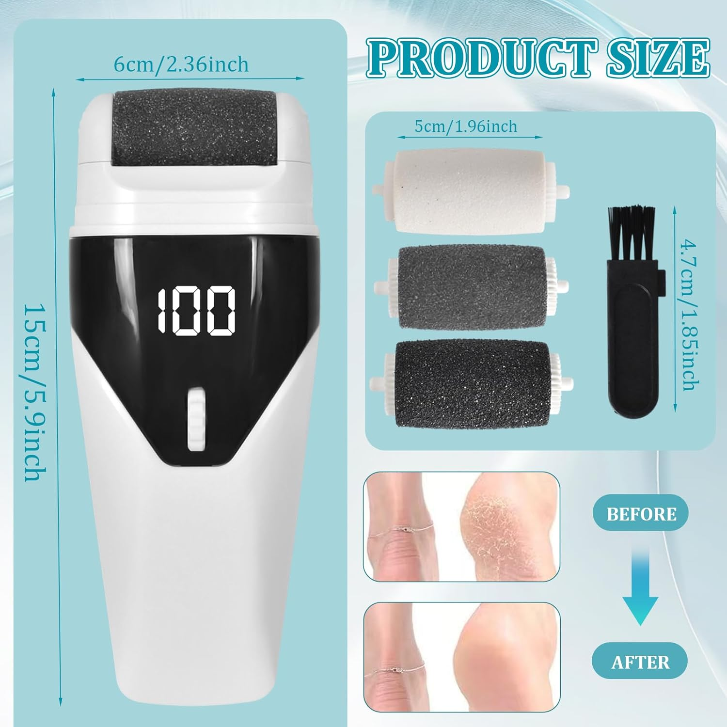 Electric Callus Remover with 3 Replacement Rollers, Callus Removal, Electric Callus Remover, Foot Care Device, Pedicure Set, Electronic Foot Care Callus File, Rasp Files for Foot Care image number 4