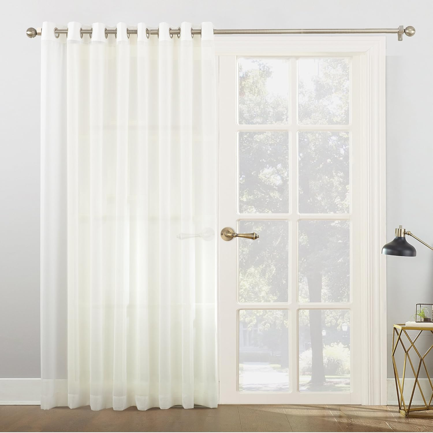 No. 918 Emily Sheer Voile Grommet Sliding Patio Door Curtain Panel, 100" X 84", White