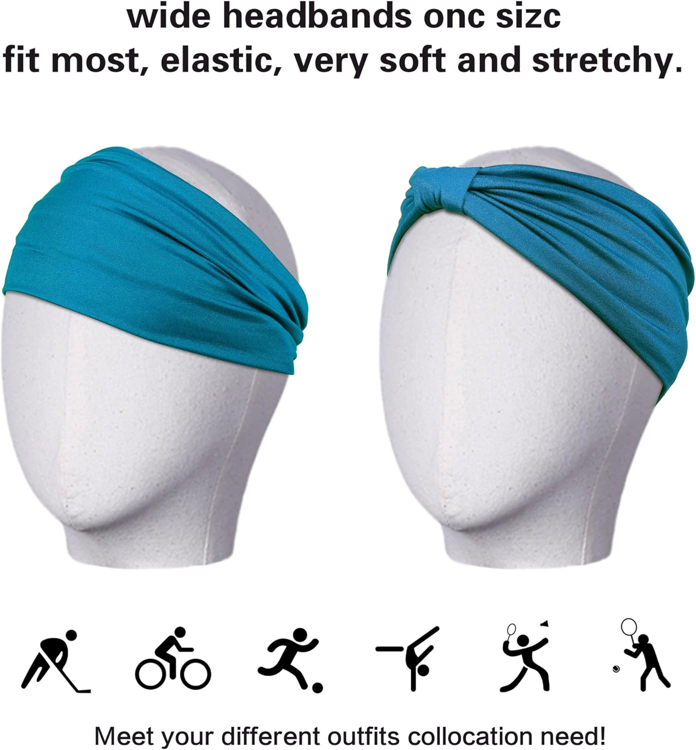Gili 2 Pack Wide Headbands for Women Boho African Knotted Non Slip Fashion Hair Bands Yoga Running Sports Workout Gym Head Wraps Elastic Soft Cotton Cloth Turbans Bandana for Girls (Dark Green, Teal) image number 1