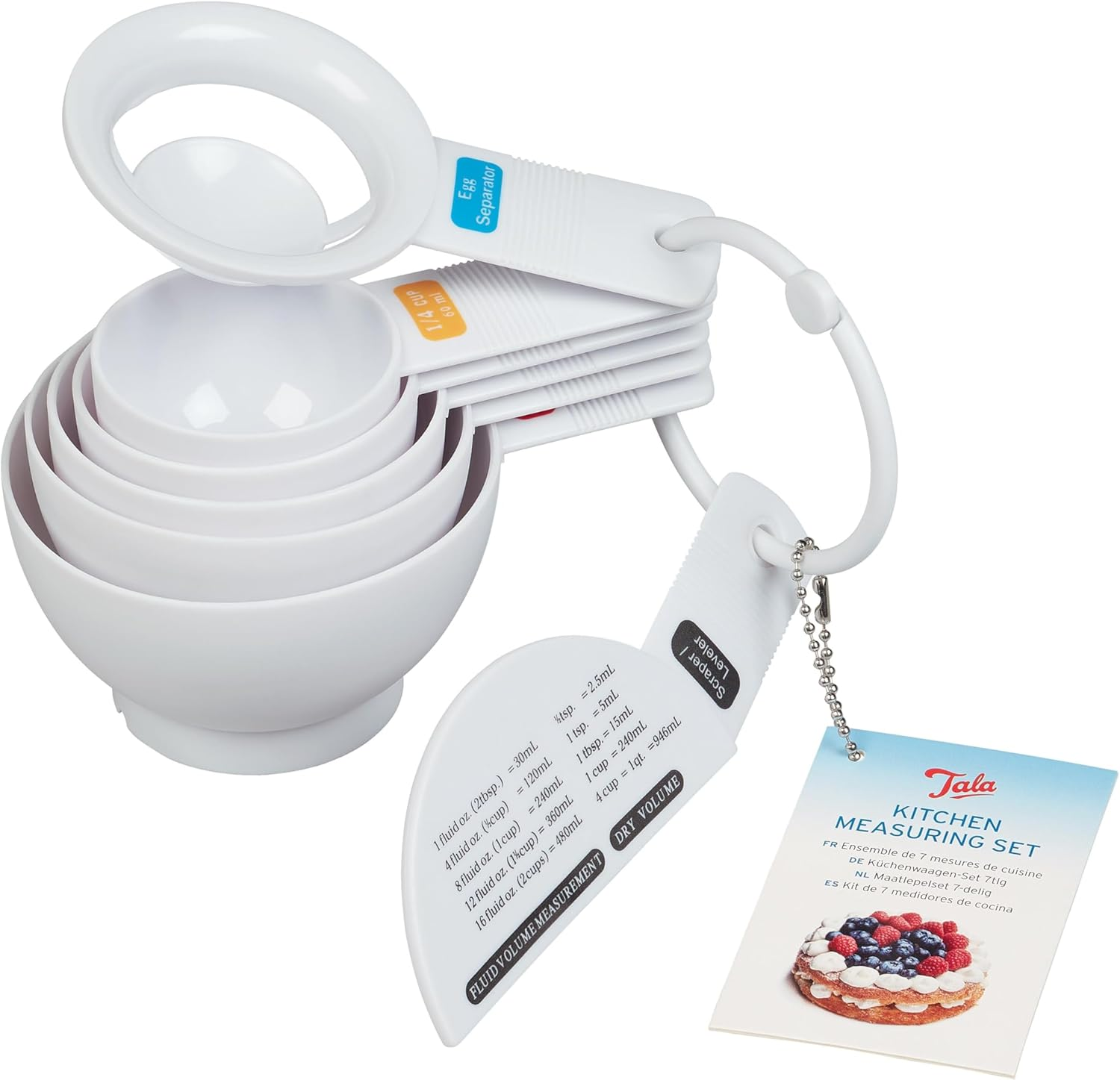 Tala Kitchen Measuring Set, Plastic, Contains 7 Measuring Cups Including 1 Cup/240Ml, 3/4 Cup/180Ml, 1/2 Cup/120Ml, 1/3 Cup/78Ml, 1/4 Cup/60Ml, White image number 4