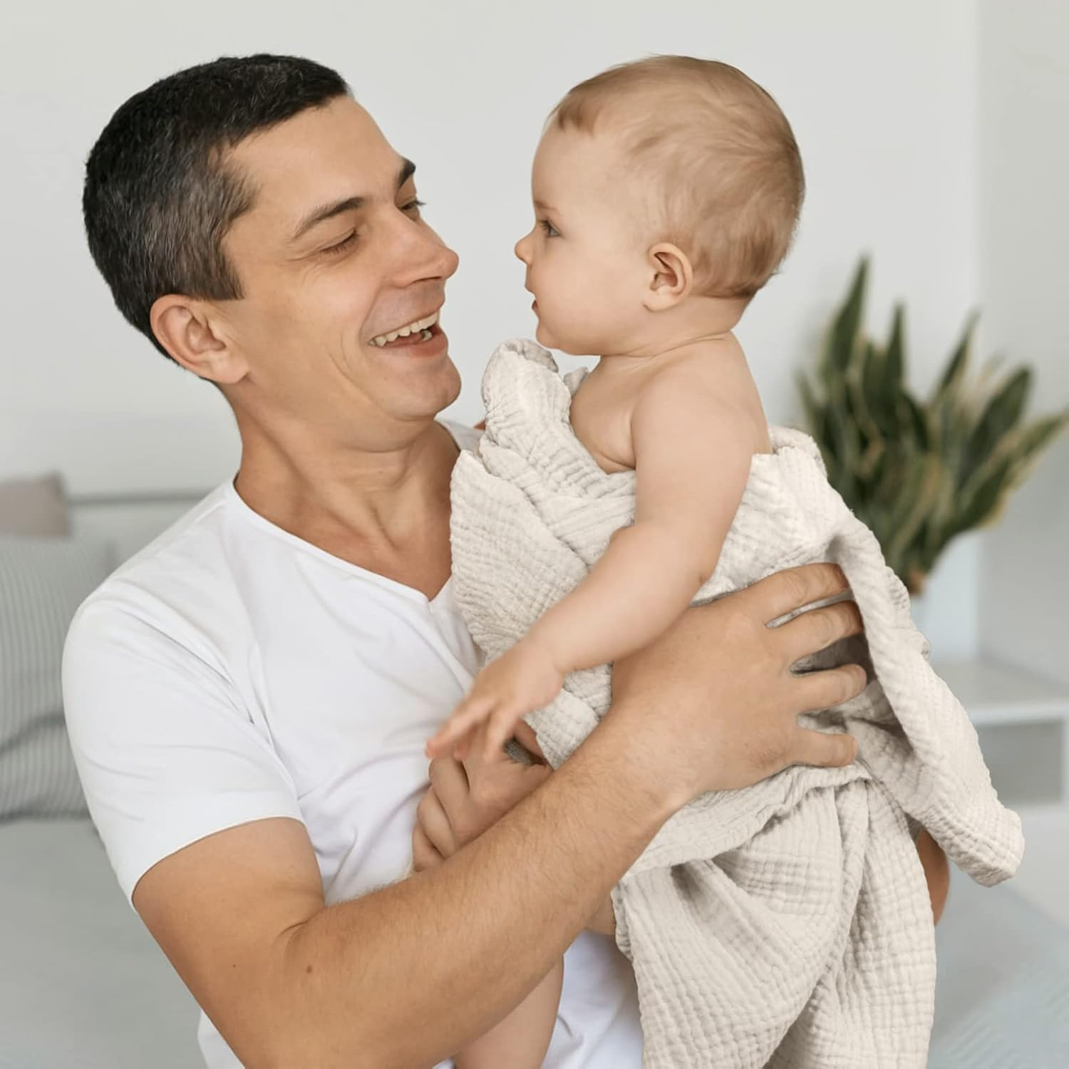 Lulumoon Muslin Swaddle Blanket Baby - Cotton Swaddling Blanket Soft Baby Receiving Blankets Neutral 2Pack(Peach) image number 2