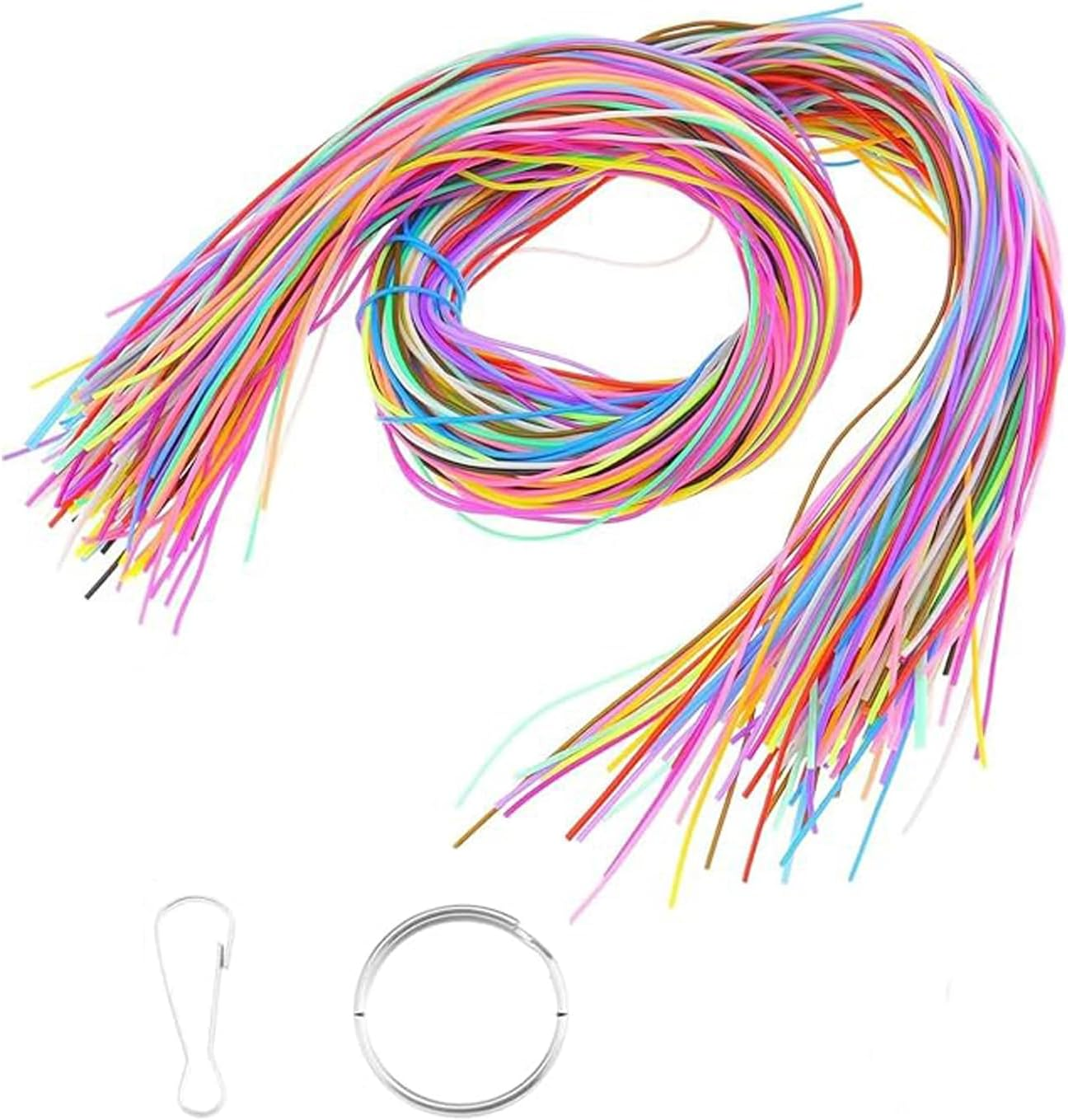 WEZCHUGHAOL 200Pcs Braided Strings Bundle, 20 Colors Plastic Bands for DIY Jewelry Making &ndash; 20 Metal Rings & 20 Hooks, Craft Supplies for Bracelets, Necklaces, Friendship Bracelet Kits