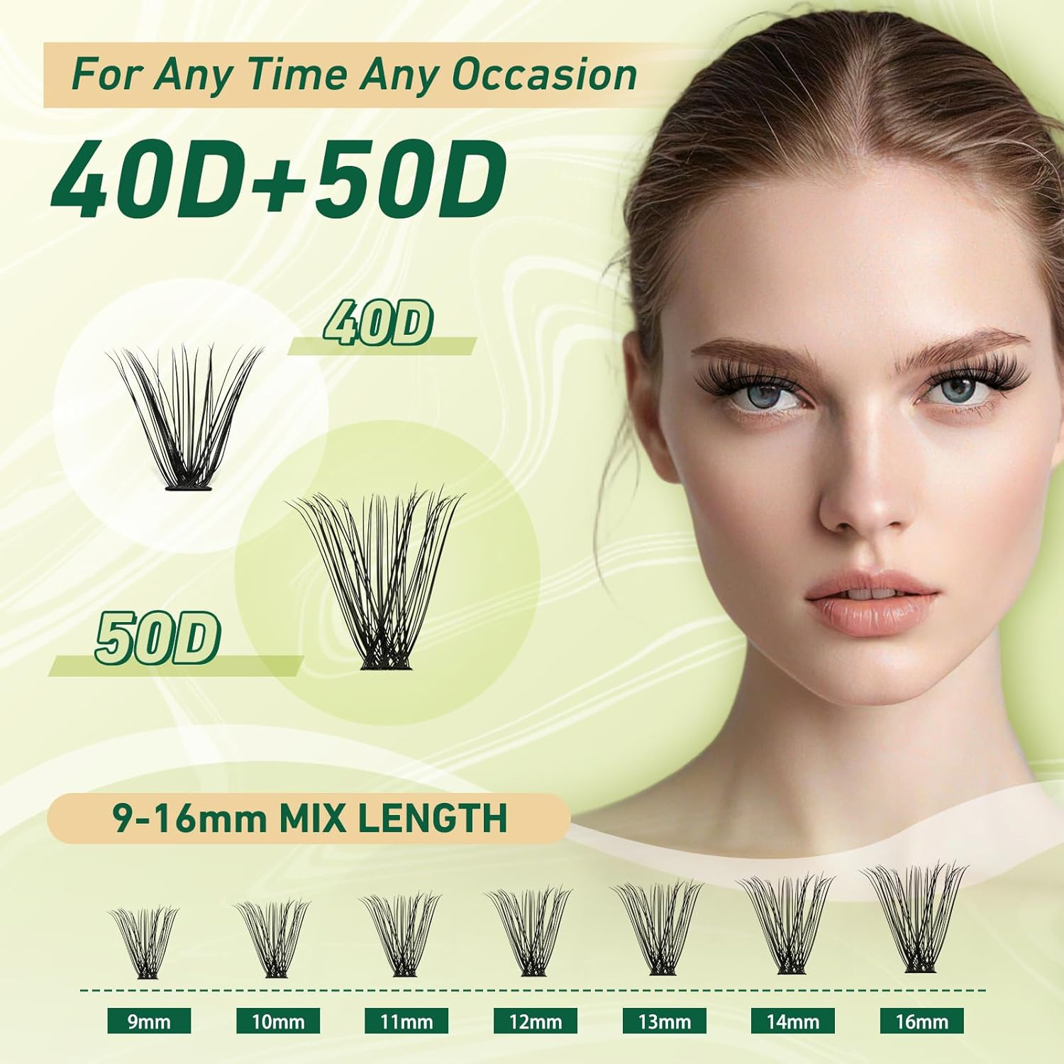 KEYYOULASH DIY Lash Extension Kit 280Pcs Individual Eyelash Extension Kit 40D50D D Curl 9-16MIX Lash Clusters with Glue Remover Applicator Easy to Use for Beginners(Kit-40D50D-D-9-16Mix)