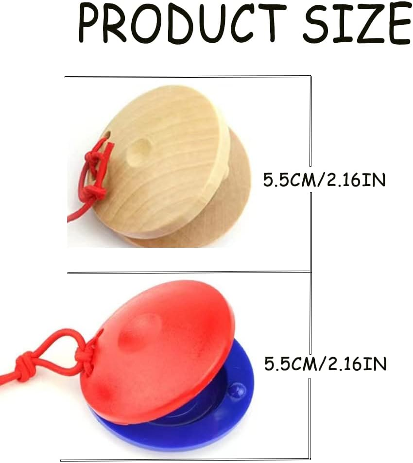 12 Pcs Musical Castanets Instrument, Clap Board Music Educational，Classroom DIY Wooden Percussion Instrument Finger Castanets(Blue and Red) - Wood Color image number 2