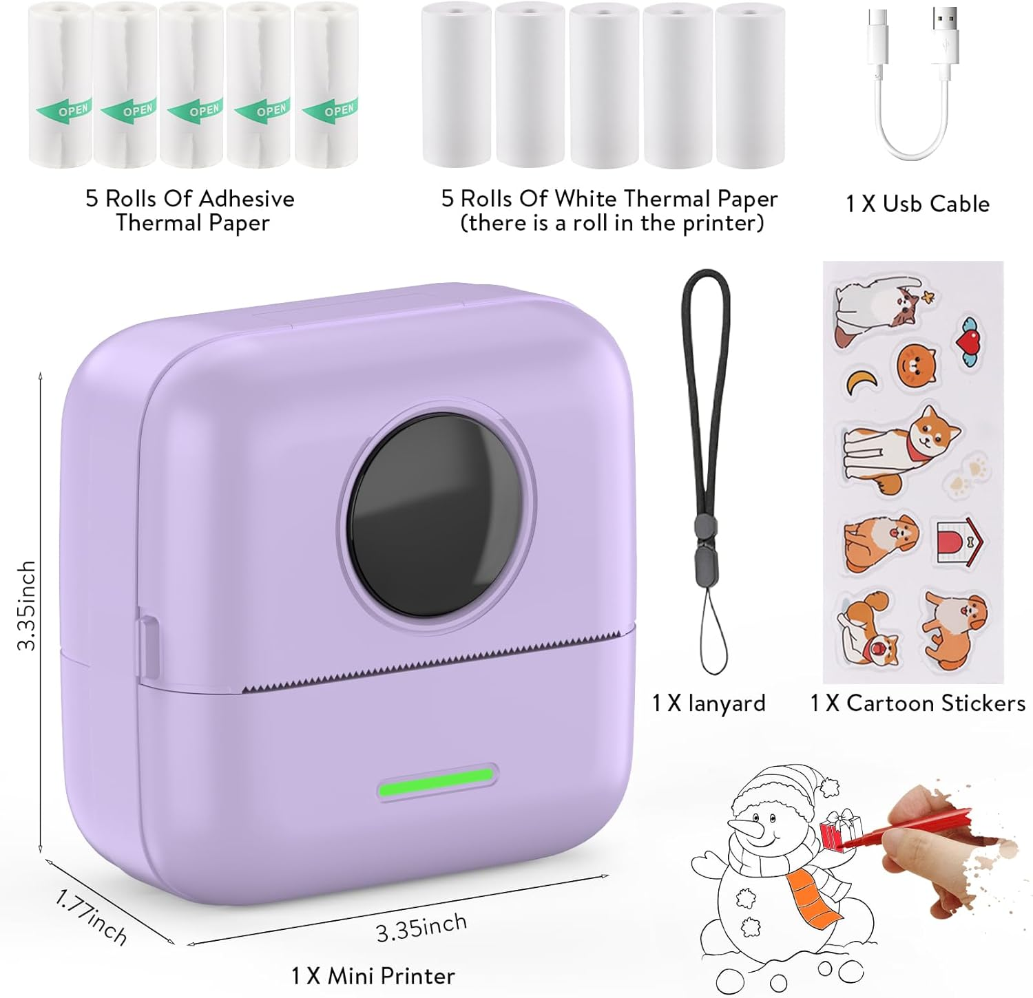 Huijukeji Mini Sticker Printer Bluetooth Smart Pocket Inkless Thermal Printer with 11 Rolls Thermal Paper and Sticker for Ios&Android, Portable Receipt Printer for Photo Journal Notes Memo - Blue image number 7