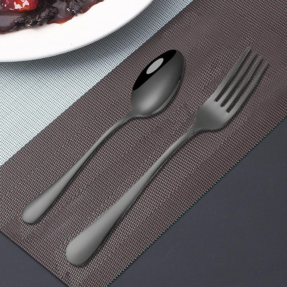 Set of 12, Black Plated Stainless Steel Dinner Forks and Spoons, Findtop Heavy-Duty Forks (8 Inch) and Spoons (7 Inch) Cutlery Set- Black - Black image number 5