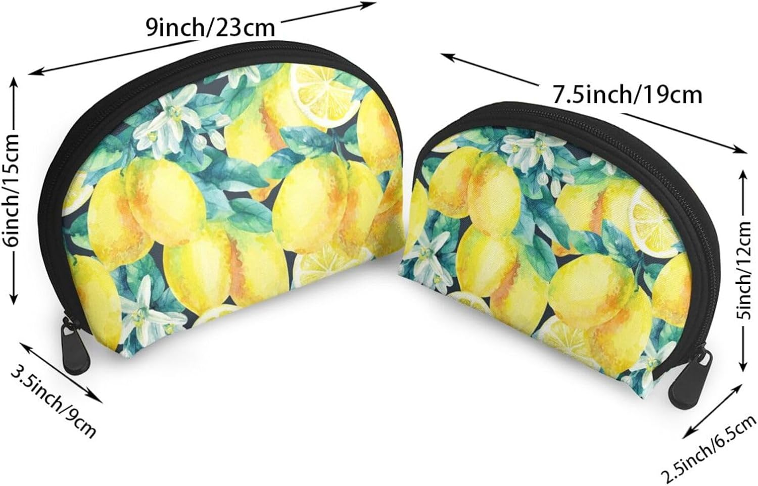Cozimangoe Coin Pouch Makeup Bags Set, 2 Piece Shell Shape Cosmetic Bag with Pockets for Daily Travel Handbag Lipstick Keys Toiletry, Personalized Fresh Fruit Yellow Lemon Limes image number 1