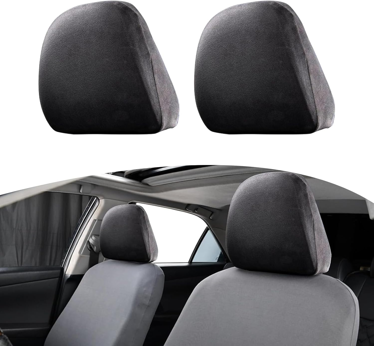 Yumfugu Pack-2 Car Seat Headrest Covers, Soft Dust-Proof Protector Covers, Seat Headrest Cover Replacement, Universal Headrest Anti-Dirty Covers, for Most Cars, Trucks, Suvs (Gray), YUMZYT1701GY-2PCS