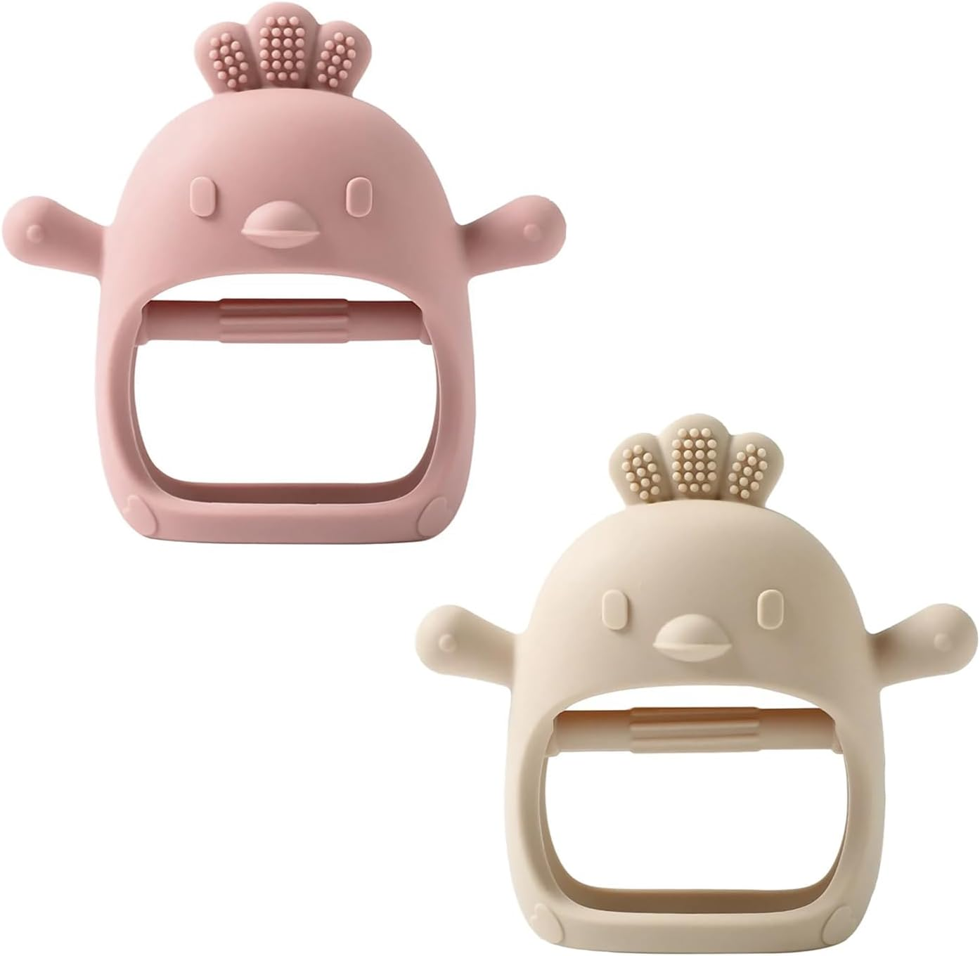 2 Pack Silicone Teething Mitten for Soothing Teething Pain Relief, BPA Free anti Dropping Wrist Hand Teether Toy, Baby Chew Toys for Sucking Needs (Chick - Blush Ivory) image number 4