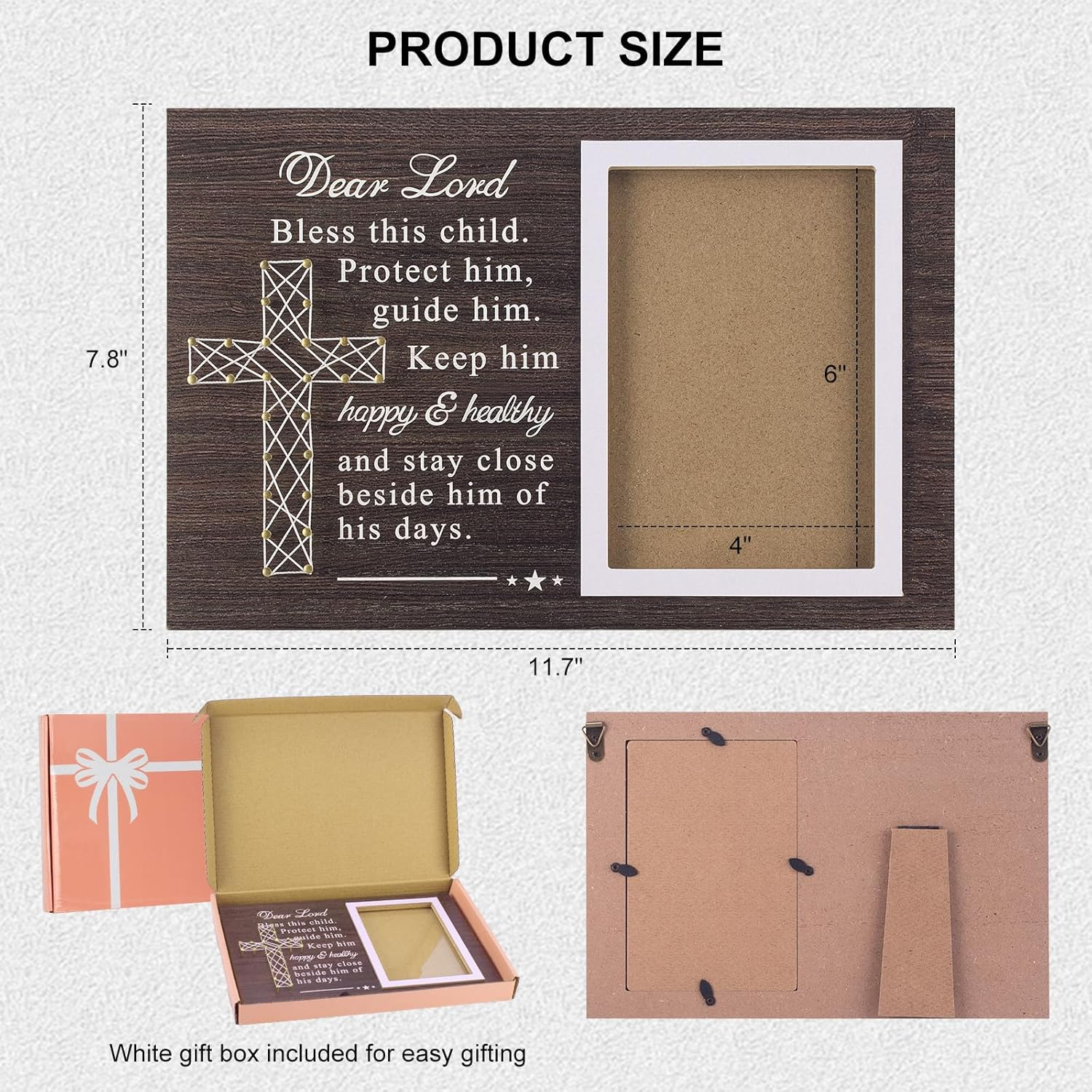 Yakucho Baptism Picture Frame for Boys and Girl - Blessing Card in Frame, Baby Boy Baptism Gift, 4X6 Inch Double Frame for Christening, Nursery Decor Keepsake (Baptism Gifts for Boys) image number 3