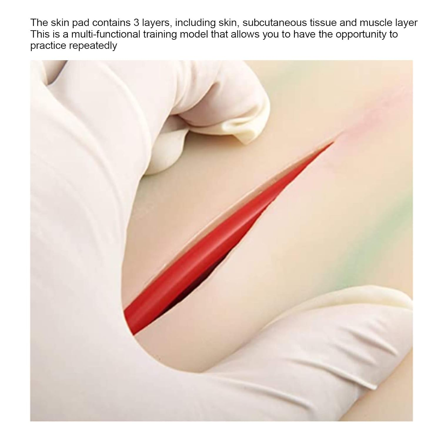 Training Suture Pad Skin Model Practice with Curved Base, 7.1 X 3.9 X 2In anti Slip Rubber Stoppers 3 Layers Reusable for Student Nurse, Simulation Human Skin Incision Suture image number 5